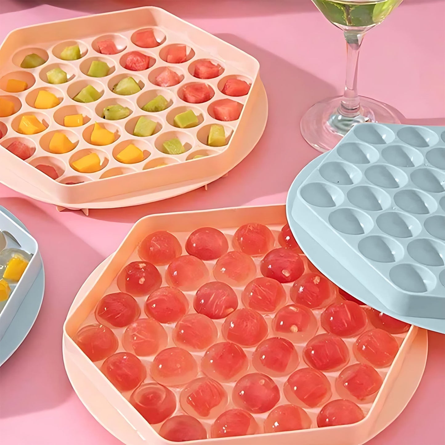 Circle Tray,Silicone Molds,Round Tray Silicone with Lid,Flexible Easy Release Ice Trays for Freezer,DIY Homemade(Blue 6in)