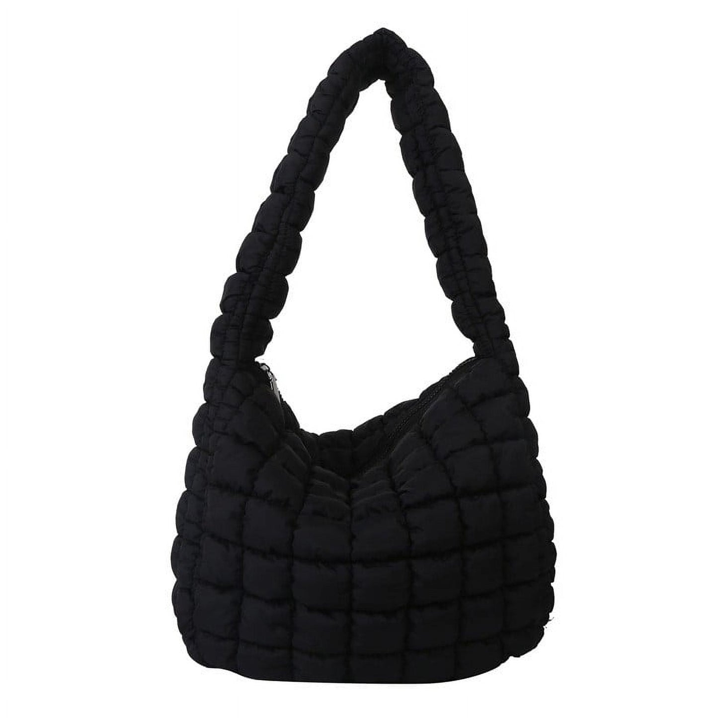 Quilted Tote Bag,Tote Bag for Women,Soft Puffer Tote Bag Lightweight Designer Pleated Bags Handbag Puff Bags Tote Bag for Women Leather Tote Bag for Women(Black 8in)