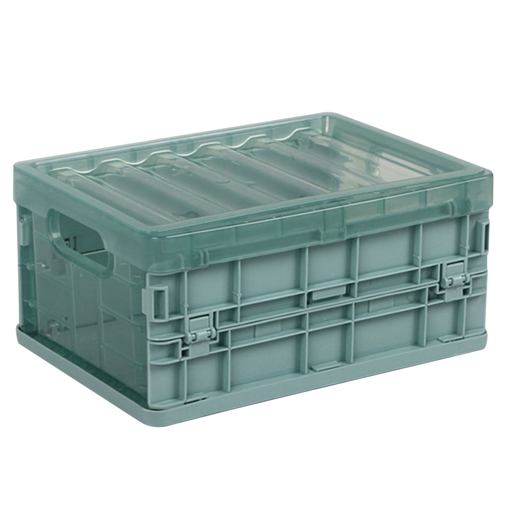 Large Storage Containers with Lids,Clear Containers for Organizing,Plastic Folding Storage Container Basket Crate Box Stack Foldable Organizer Box,Cloth Storage Bins Organizer(Blue L)