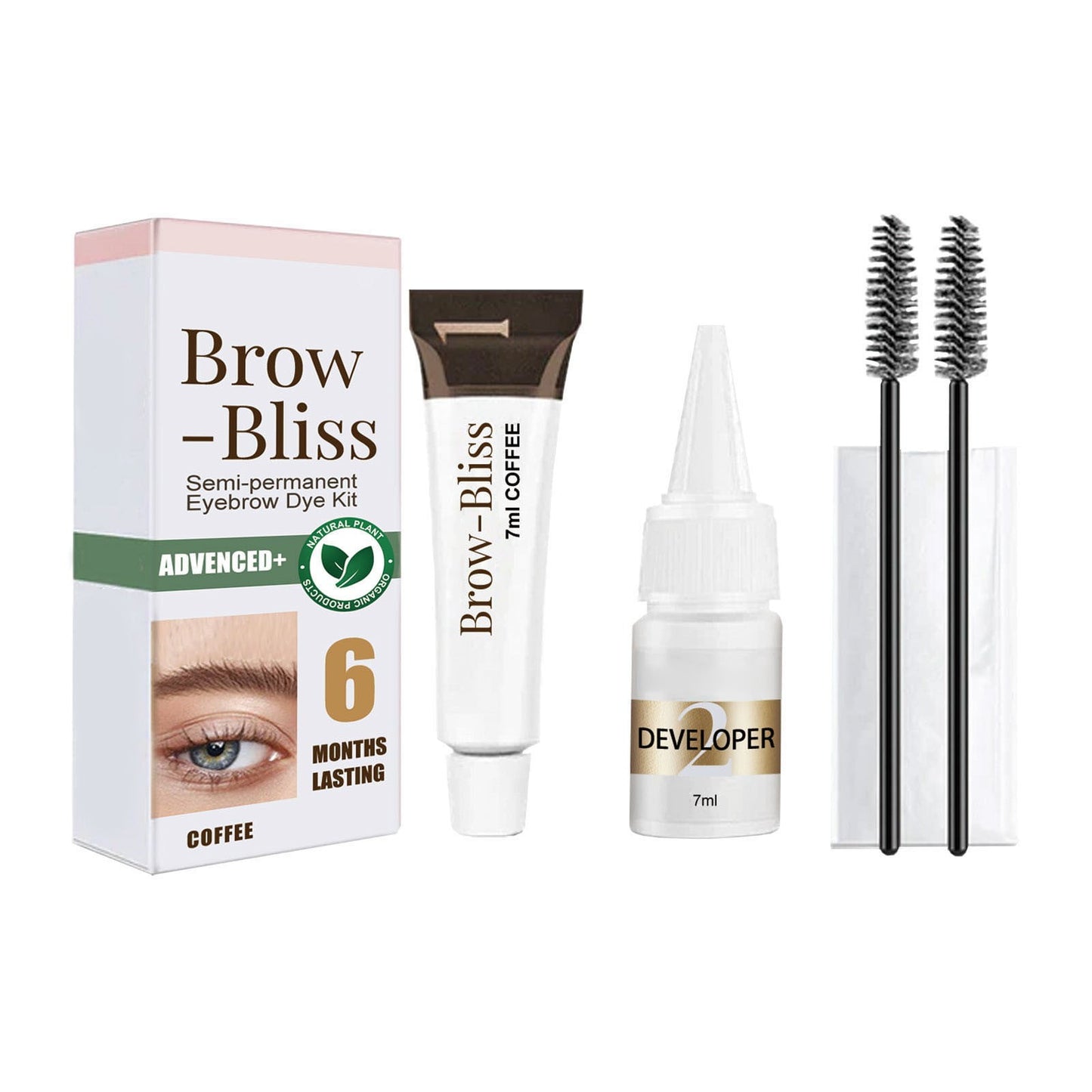 Eyebrow Tint,Lash Tint,Semi-Permanent Eyebrow Tinting Kit,Long Lasting Smudgeproof Liquid Brow Gel,Long Lasting Technology Embracing Nature With Plant-Based 7ml+7ml(Coffee)