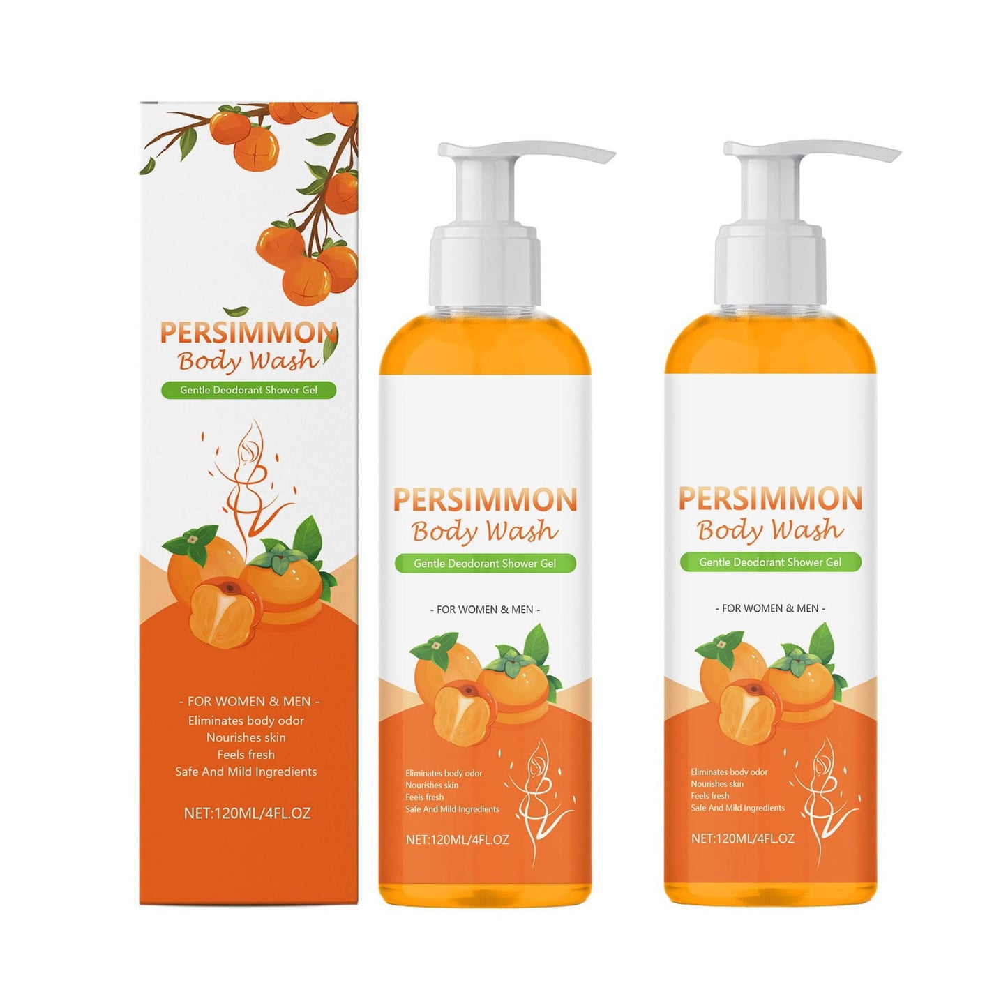 Persimmon Soap,Persimmon Body Wash,Persimmon Soap for Old People Smell,Persimmon Soap Body Odor Eliminator for Women Men,Persimmon Body Wash Body Odor Soap,Purifying Soap(2PCS 120ml/4fl.oz)