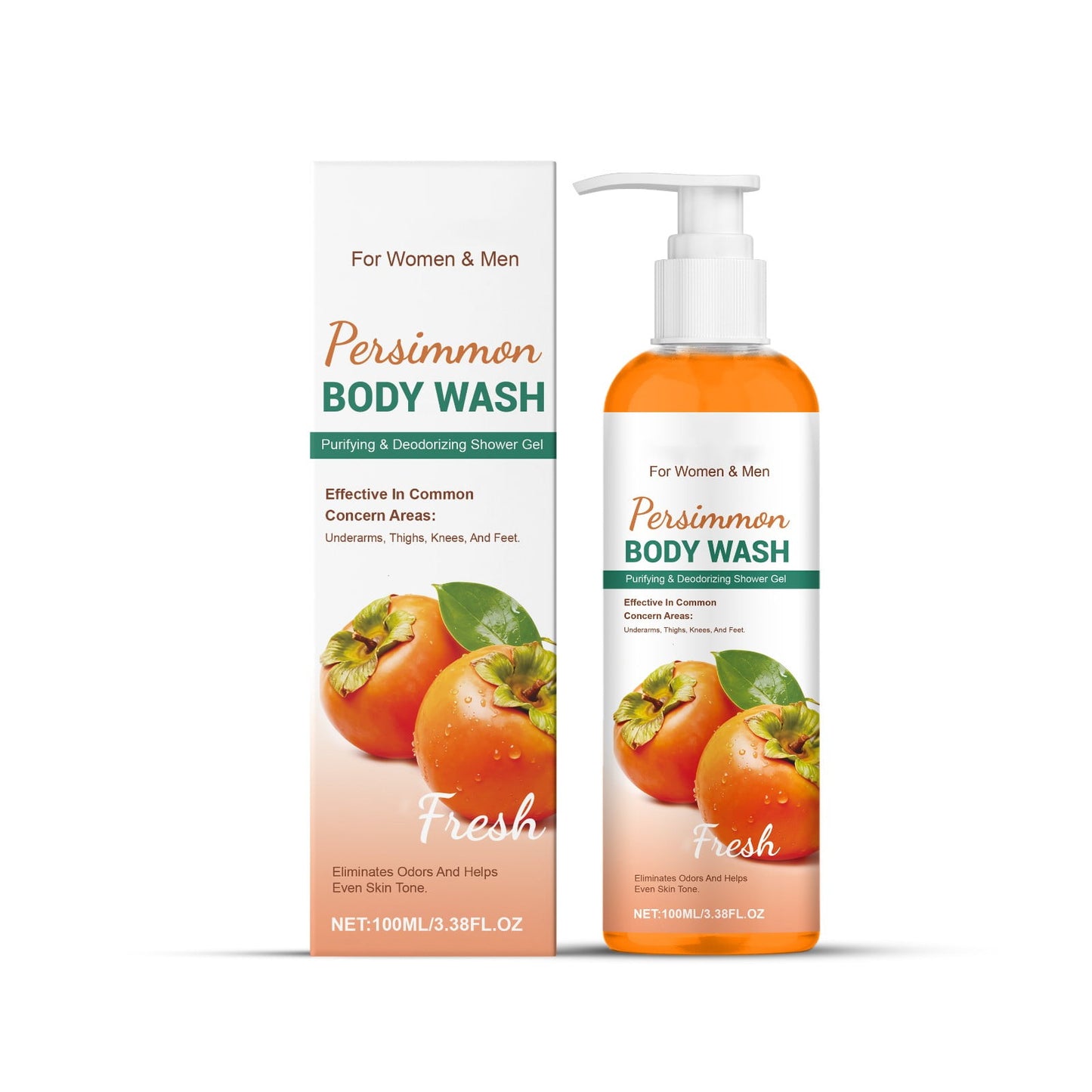 Persimmon Body Wash for Old People Smell, Natural Persimmon Soap Bar Old People Smell Remover, Nonenal Eliminator Purifying & Deodorizing with Natural Persimmon & Green Tea Extracts, 3.38 Fl Oz