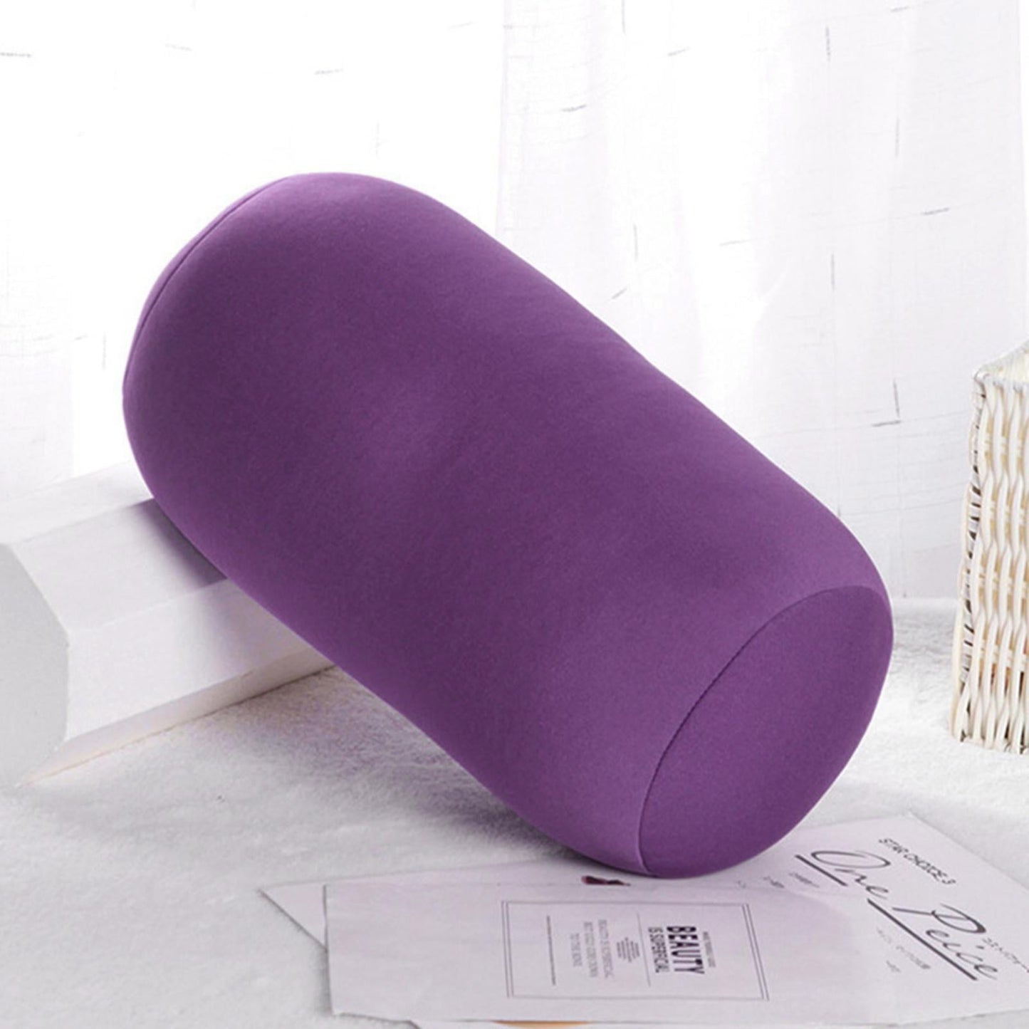 Microbead Neck Pillow,Log Pillow,Microbead Bolster,Microbead Pillow,Comfort Mochi Squish Tube Bolster Cushion, Back Head Neck Support Sleeping Pillows(Purple 12*6in)from ANMUYUM