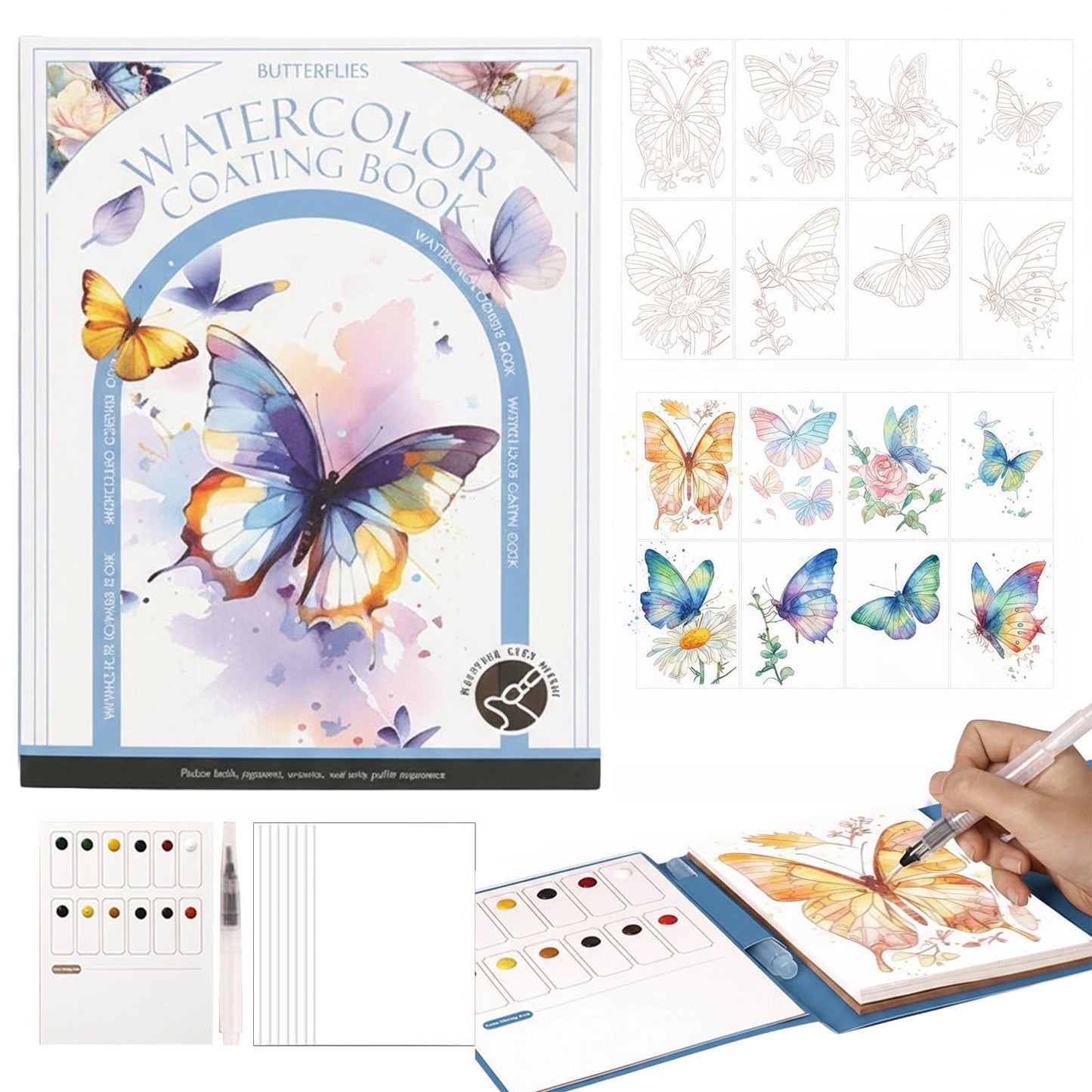 2026 breathly watercolor kit,breathly art,this is not a sketchbook,7Inch Breathly Stress Relief Kit Watercolor Painting Book,Workbook Travel Set for Adults Arts Kit.(Butterfly)