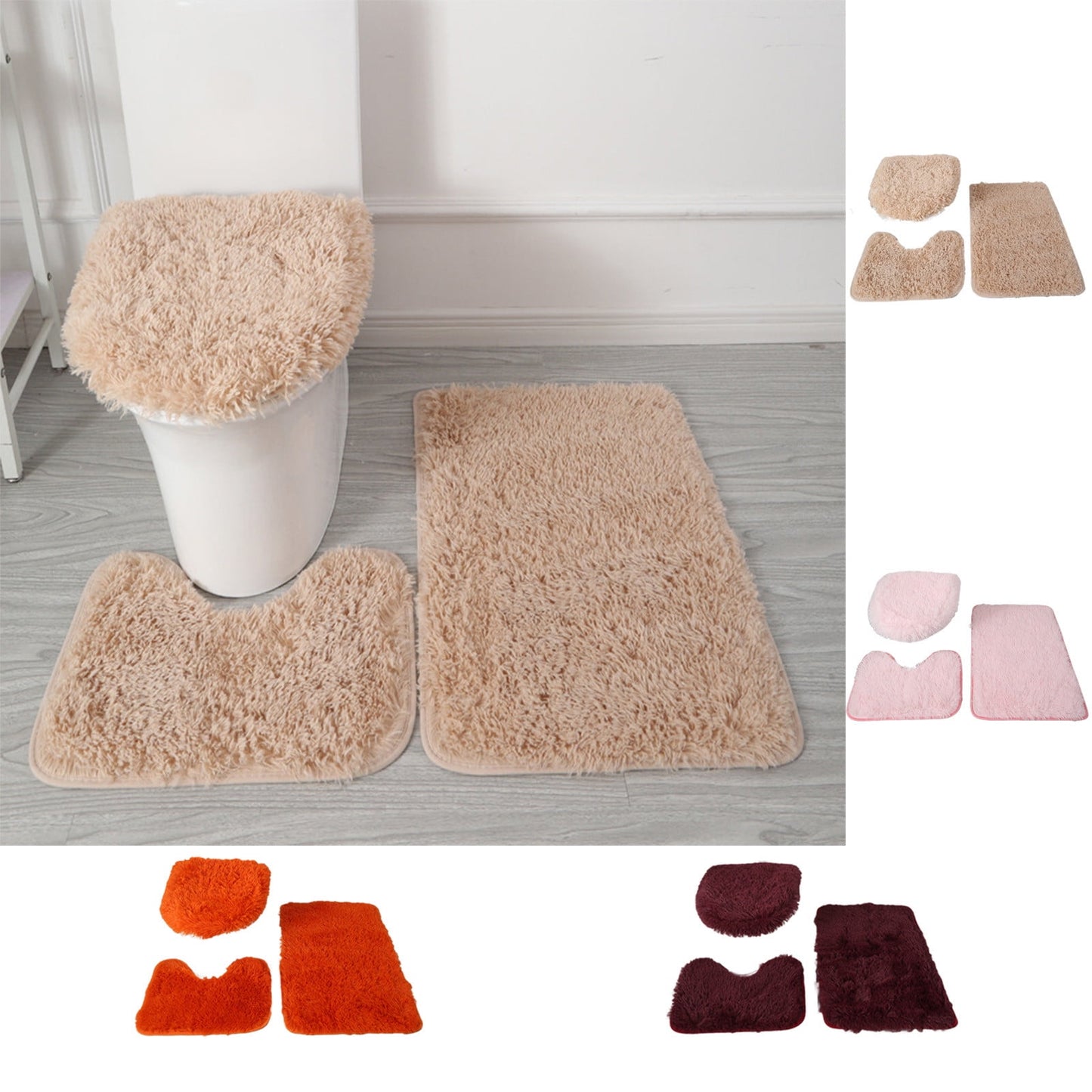 3 Piece Bathroom Rug Set With Toilet Lid Cover,Bathroom Rugs Sets 3 Piece,Ultra Soft Non Slip Bath Rug and Absorbent Chenille Bath Mat,Bathroom Rugs(Light Khaki 3pcs/Set 20in)