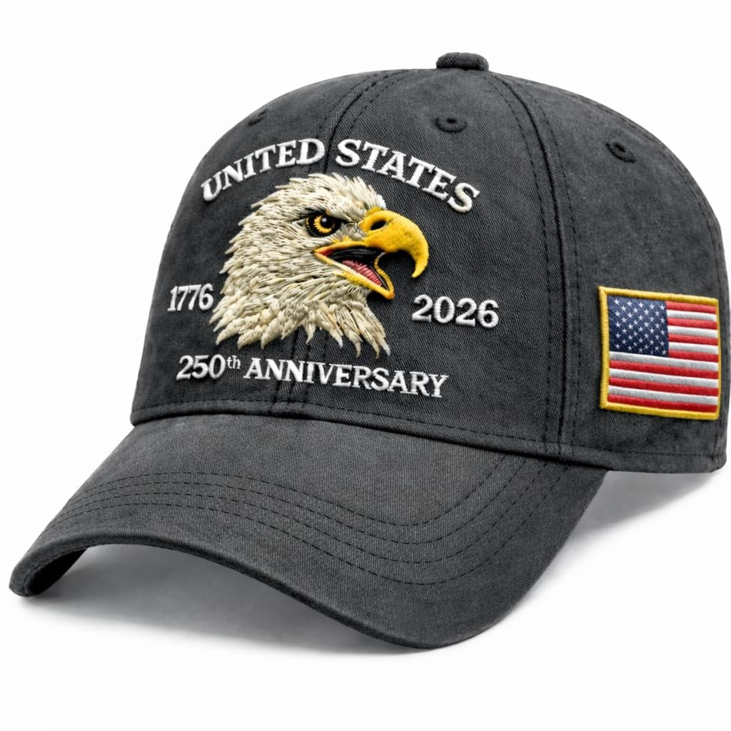 250 Year American Anniversary Hat, Official USA 250th Anniversary Merchandise Baseball Cap with Embroidered Flag, Patriotic Gift for 1776-2026