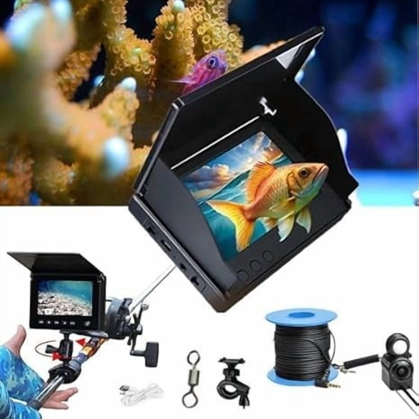 Upgrade Underwater Fishing Camera,Lcd Infrared Night With 98ft Cable 220¡ã Wide Angle Ip68 Waterproof Portable Fish Camera For Ice Lake Sea Boat Fishing,Portable Night Vision Fish Finder.