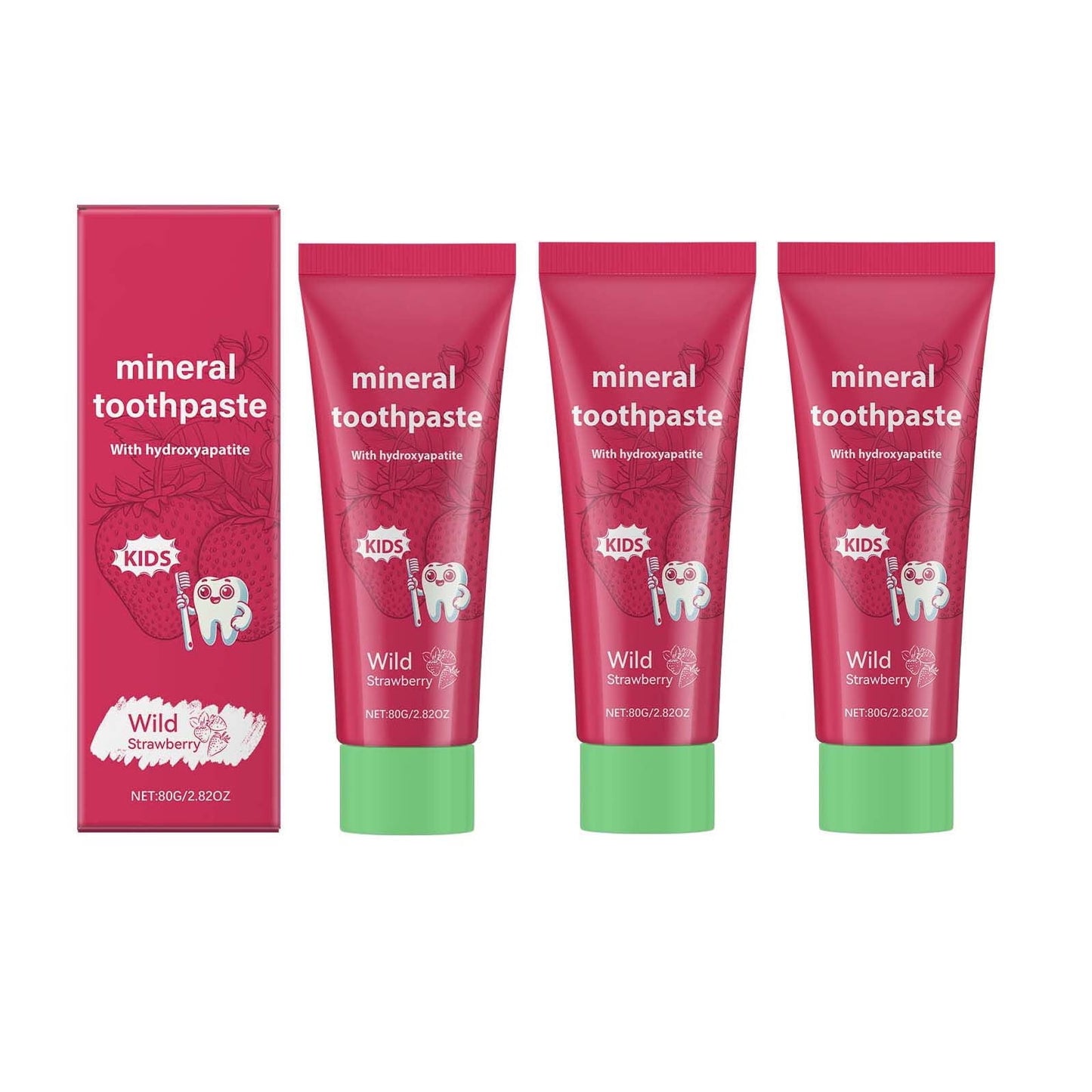 3Pcs Kids Toothpaste, Cavity and Enamel Protection, Strawberry Flavor, Mineral Toothpaste for Kids, Fights Plaque Cavity and Enamel Protection for Children, 80g