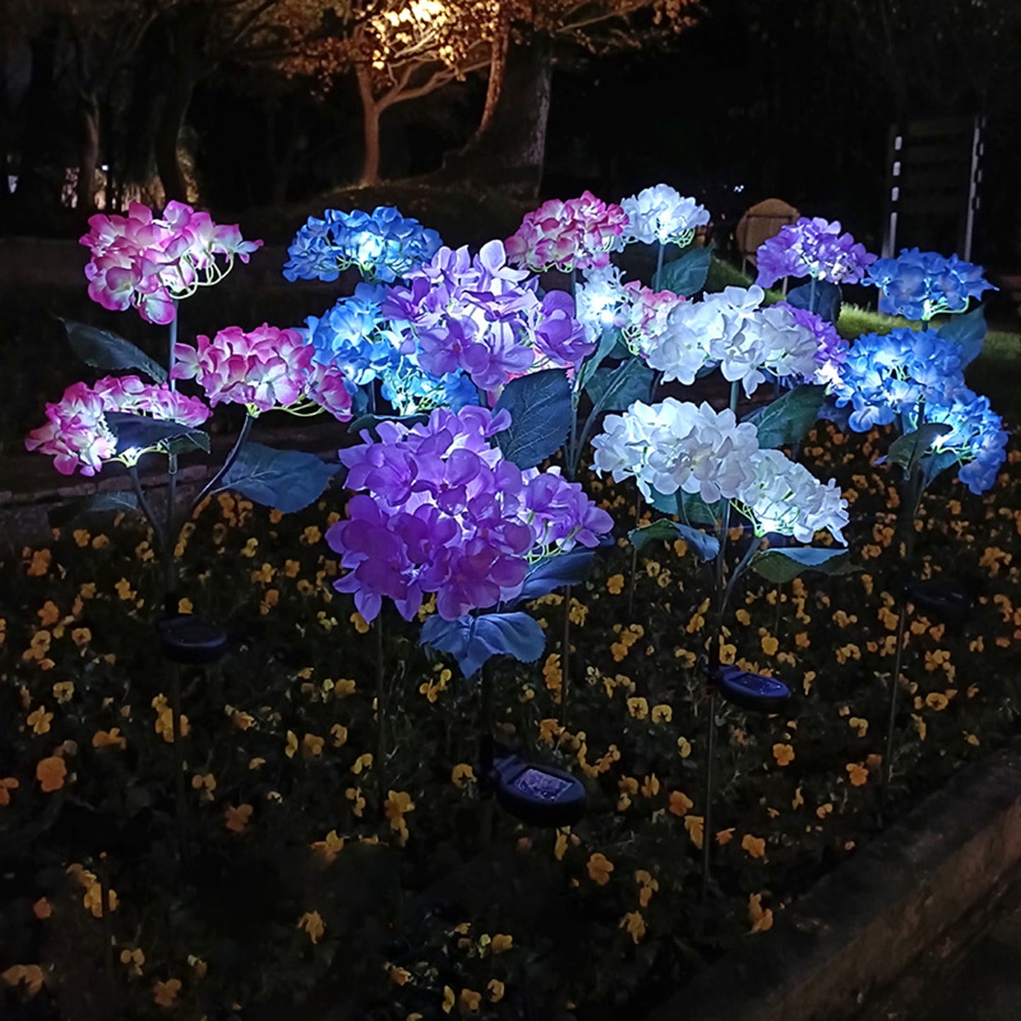 Solar Powered Flowers,Solar Lantern LED Decorative Outdoor Lamp Flower Lantern Solar Light,Outdoor Solar Lights Waterproof Hydrangea Garden Stake Lights(Pink 1pc 32in)