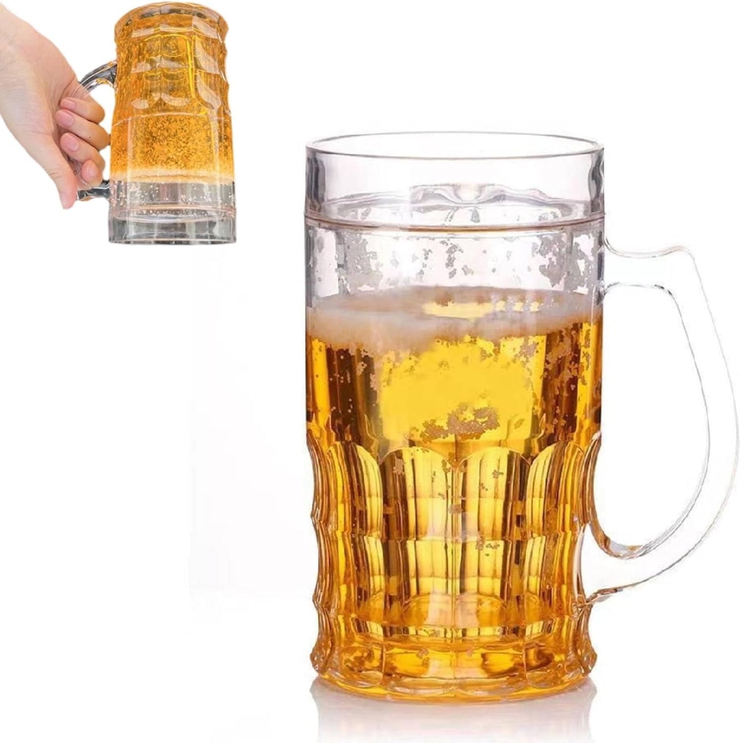 Fake Beer Glasses, 420ml Double Layer Funny Beer Stein, Fake Double Fake Beers Mug with Mezzanine, Funny Beer Mug with Handles, Leak-Proof Insulated, Realistic Prank Cup for Bars Beverages (1Pcs)