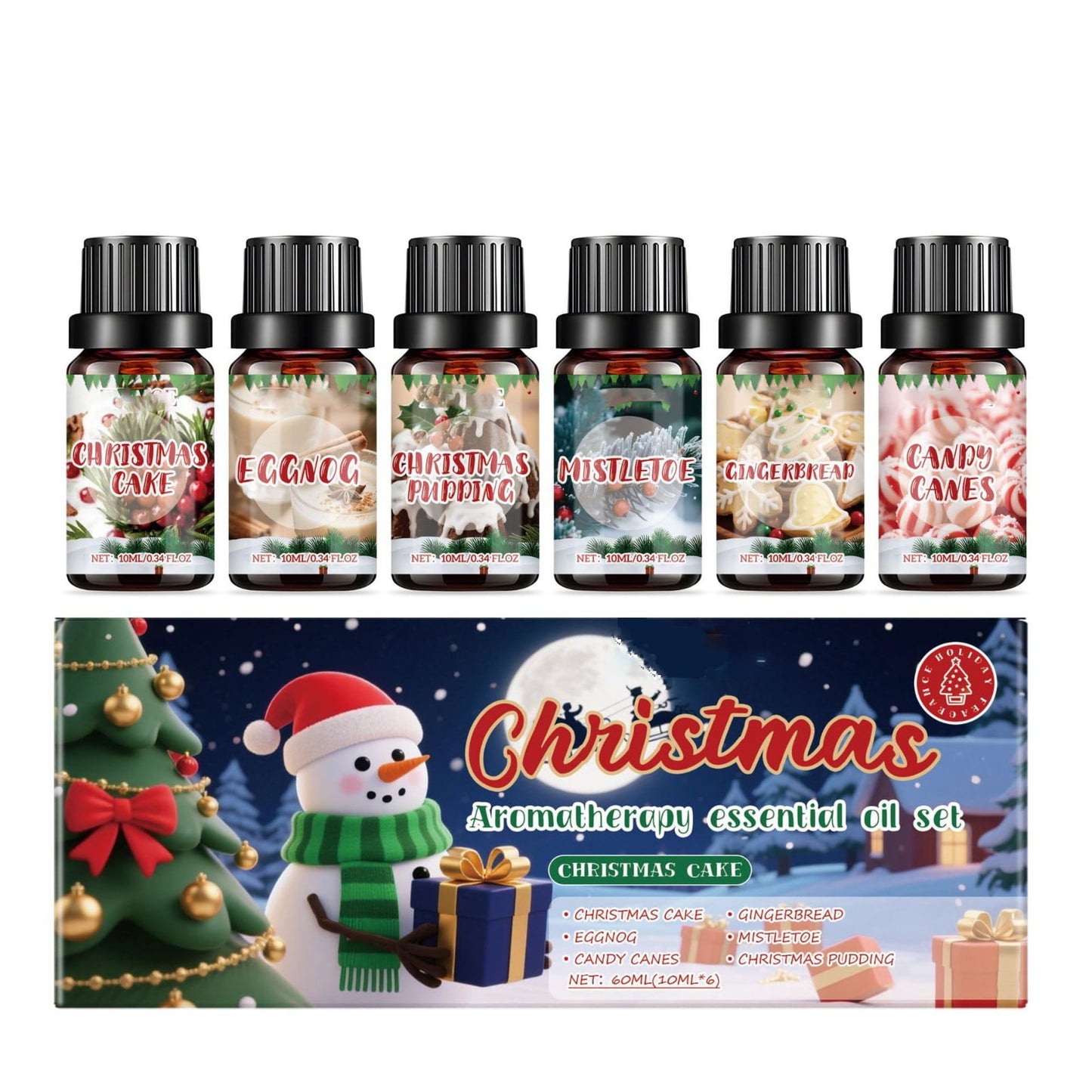 Christmas Essential Oils,Winter Essential Oils,6pcs,60ml Christmas Aroma Oil Set,Warm Home Atmospheress Fresh Fragrancess Mild Aroma Oil Set For Diffuser, Candle Making, Scented Oils Gift