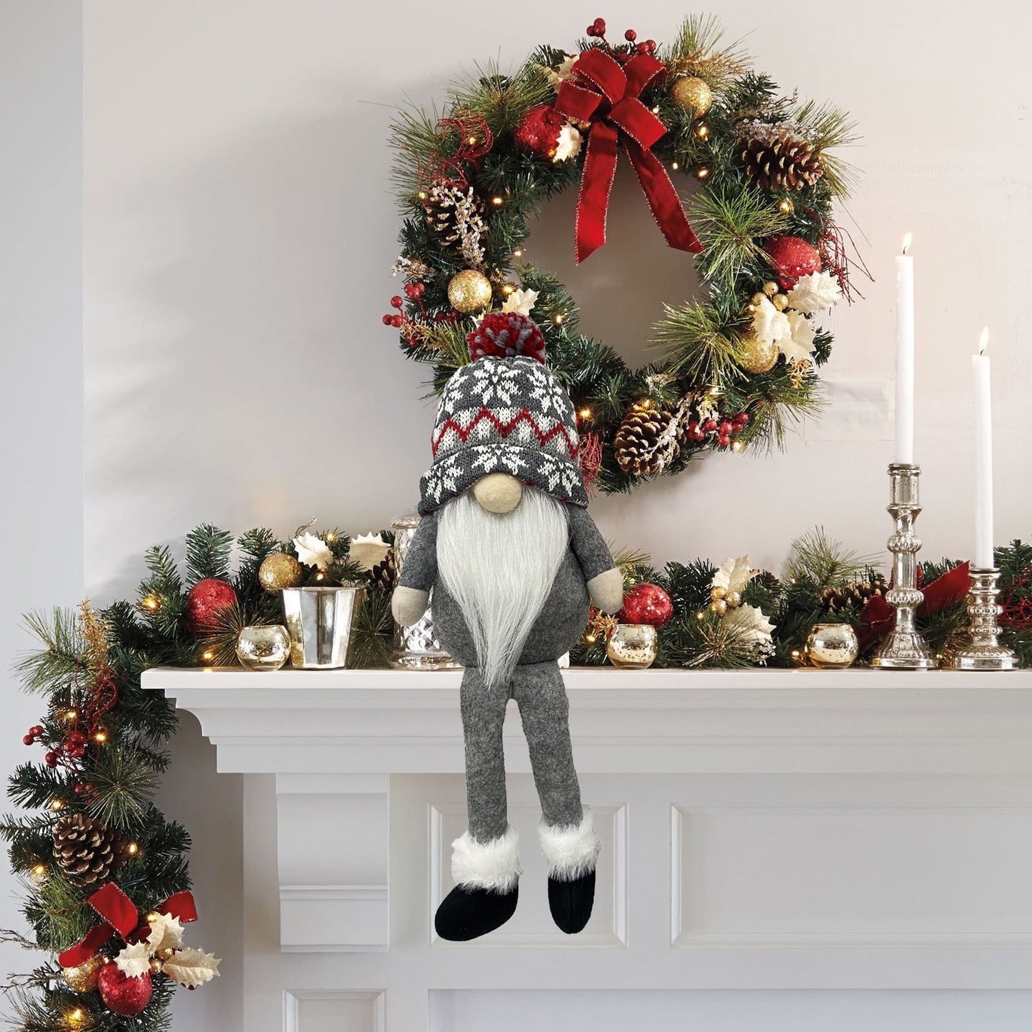 Christmas Gifts,6-Inch Faceless Gnome Ornament - Red & Gray Long-Legged Dwarf for Christmas Tree, Party Decor, and Rudolph Theme Displays (Plush Fabric)?
