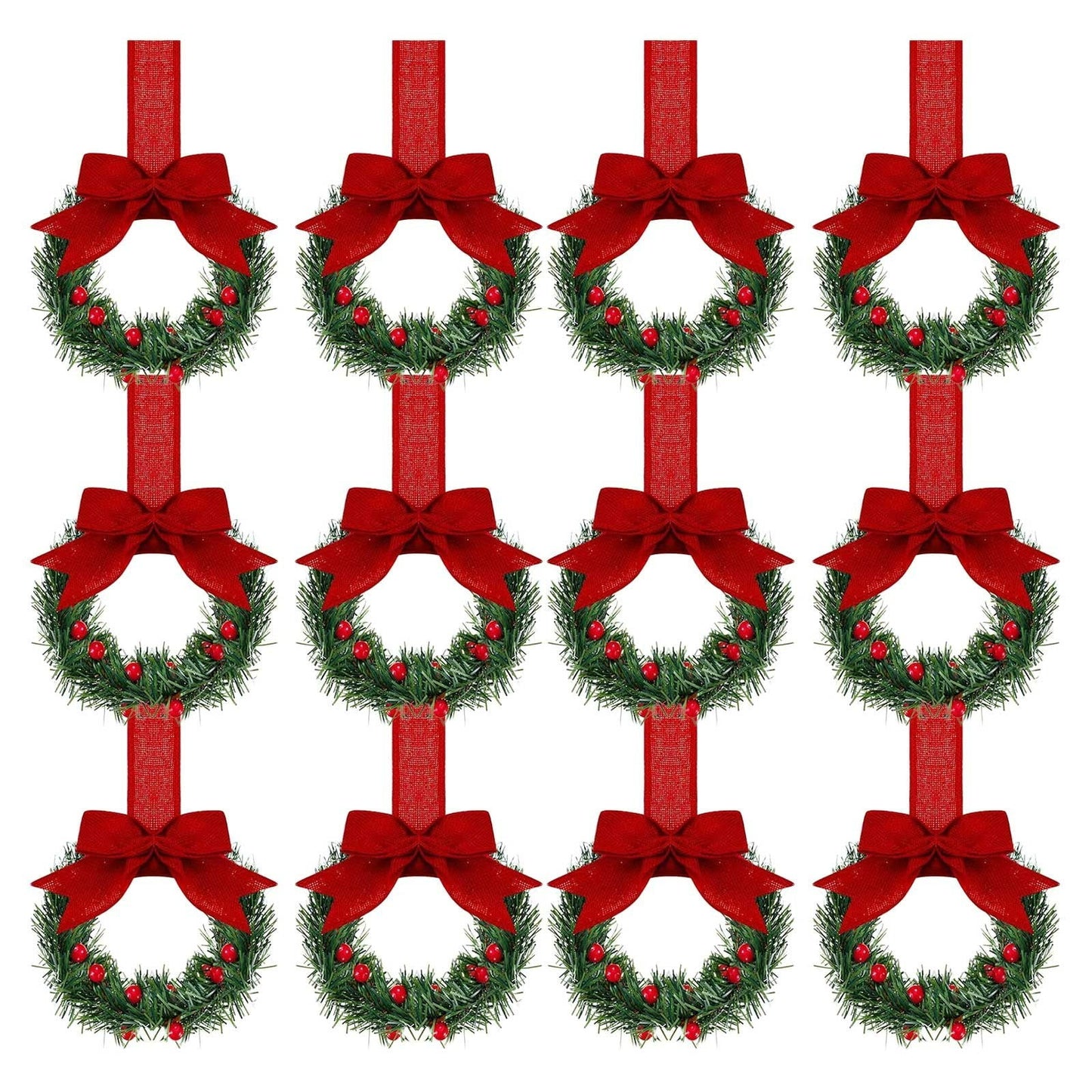 Christmas Tree Decorations,12pcs,Christmas Kitchen Cabinet Wreaths With Ribbon 3.94 Inch Mini Christmas Wreath Small Kitchen Xmas Decor For Window Door