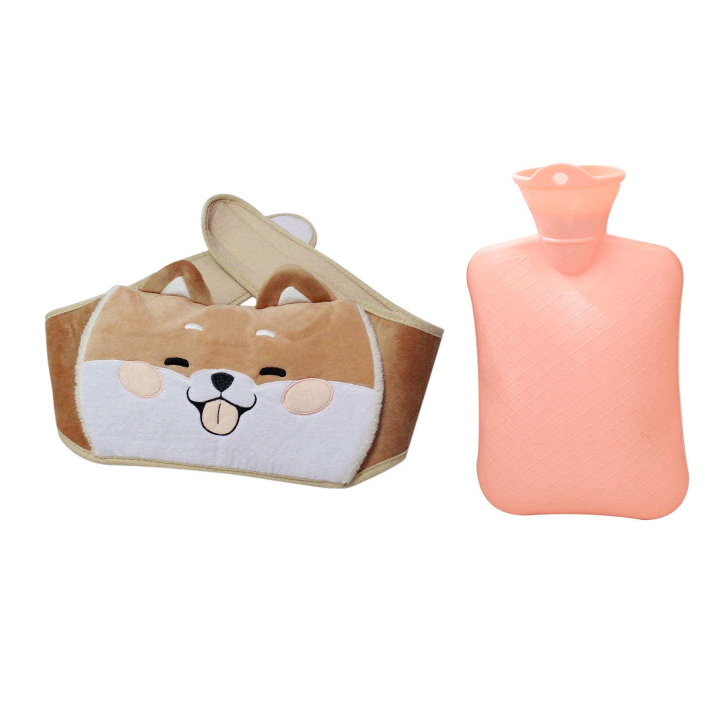 Hot Water Bottle,Hot Water Bottle with Cover,Cute Shiba Inu Hot Water Bottle Belt Set, Rubber Hot Water Bottle To And Warmth,Hot Water Bottle for Pain Relief,Hot Water Bag(Pink+Belt 1L+44in)