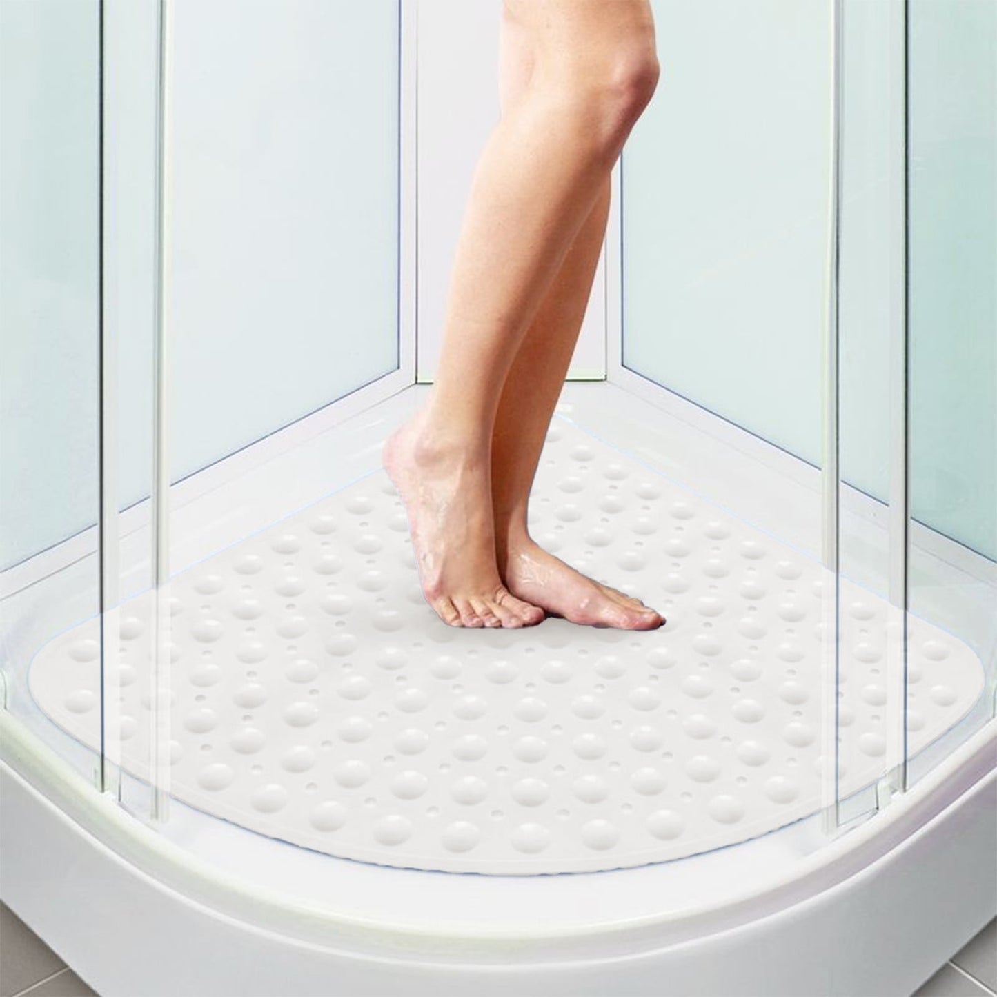 Shower Mat Non Slip Anti Mold,Non-Slip Shower Mat - Blue Fan-Shaped Bath Mat With Suction Cups, Drain Holes For Tub/Corner, Quick-Dry & Washable, Tpr Mildew-Proof Material For Stall & Tub?