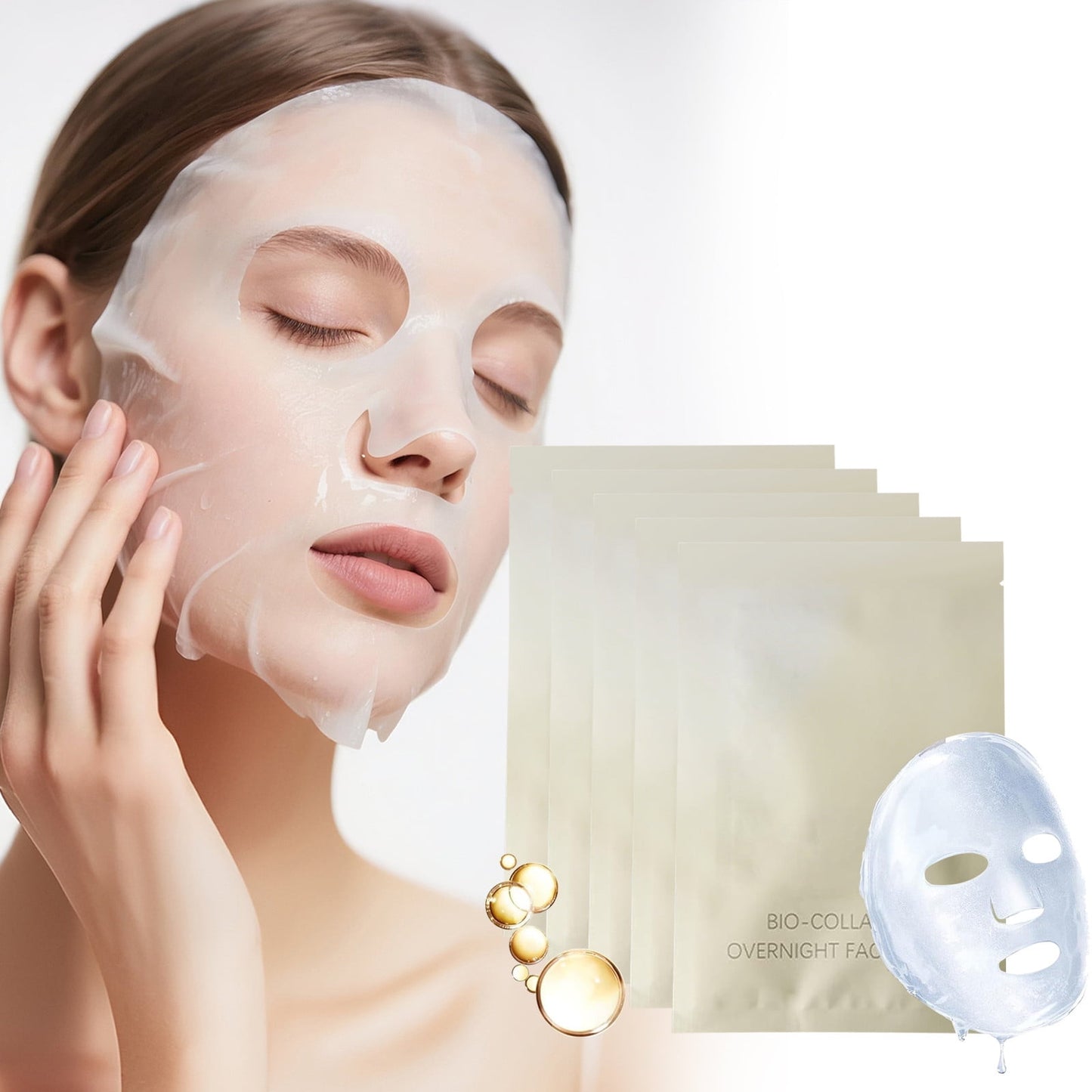 5Pcs Collagen Sheet Mask, Hydrating Peel Off Face Mask for Women, Skincare Anti Aging Collagen Masks, Glass Skin Tightening and Lifting Korean Sheet Masks to Reduce Fine Lines & Wrinkles