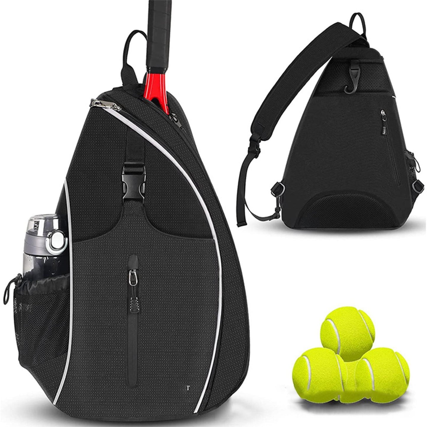 Tennis Backpack,Tennis Racket Bag,Tennis Bag,Tennis Sling Backpack Crossbody Water Resistant for Men Women,Singles Shoulder Compatible for Pickleball(Black 20*13*5.5in)