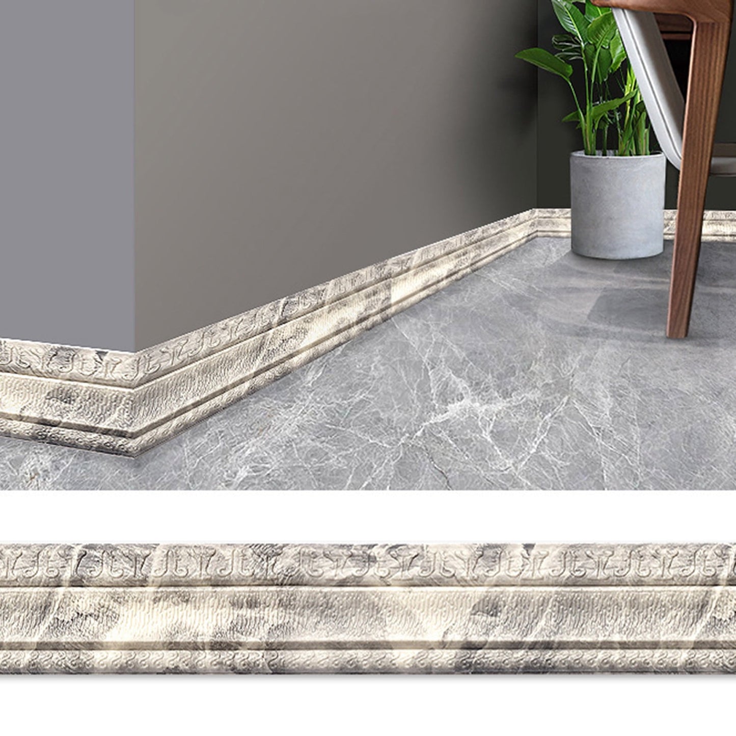 Peel and Stick Mirror Frame Border,Self Adhesive Flexible Molded Trim,Sticky Decorative Wall Lines Wallpaper Border,3D Flexible Foam Wall Trim Wallpaper(Marble Black White 90*3in)