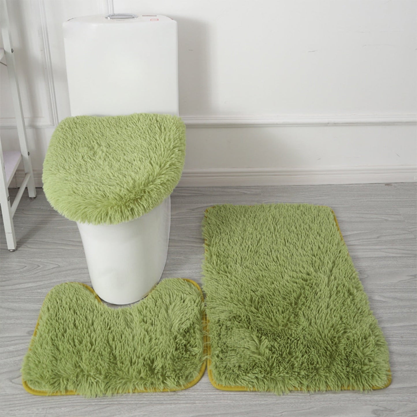 Toilet Seat Cover Set,Bathroom Rugs Sets 3 Piece,Ultra Soft Non Slip Bath Rug and Absorbent Chenille Bath Mat,Bathroom Rugs,Plush Bath Mats for Bathroom(Light Green 3pcs/Set 20in)