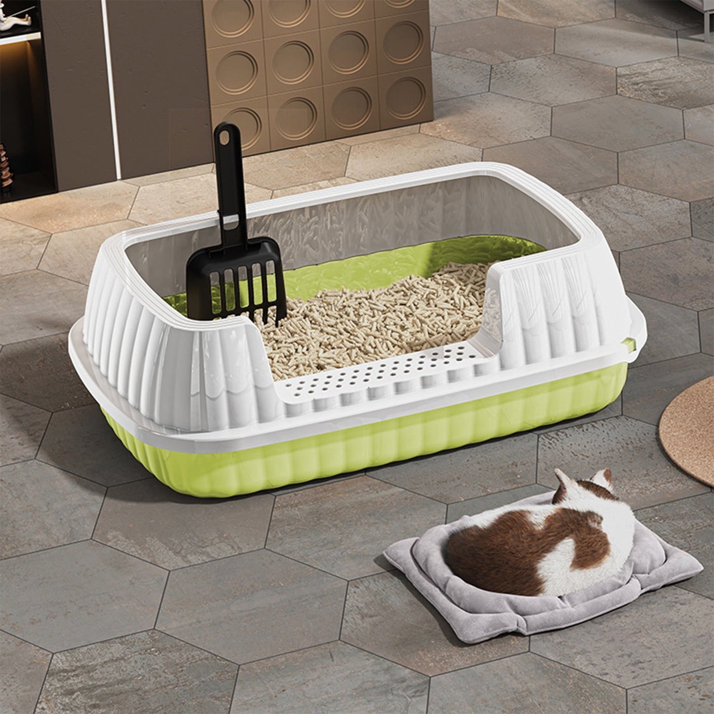 Kitten Litter Box Low Entry,Cat Toilet,Semi Enclosed High Bar Litter Box With Splashs Proof Designs Provides Ample Space For Cats Includes Shovel For Kittens