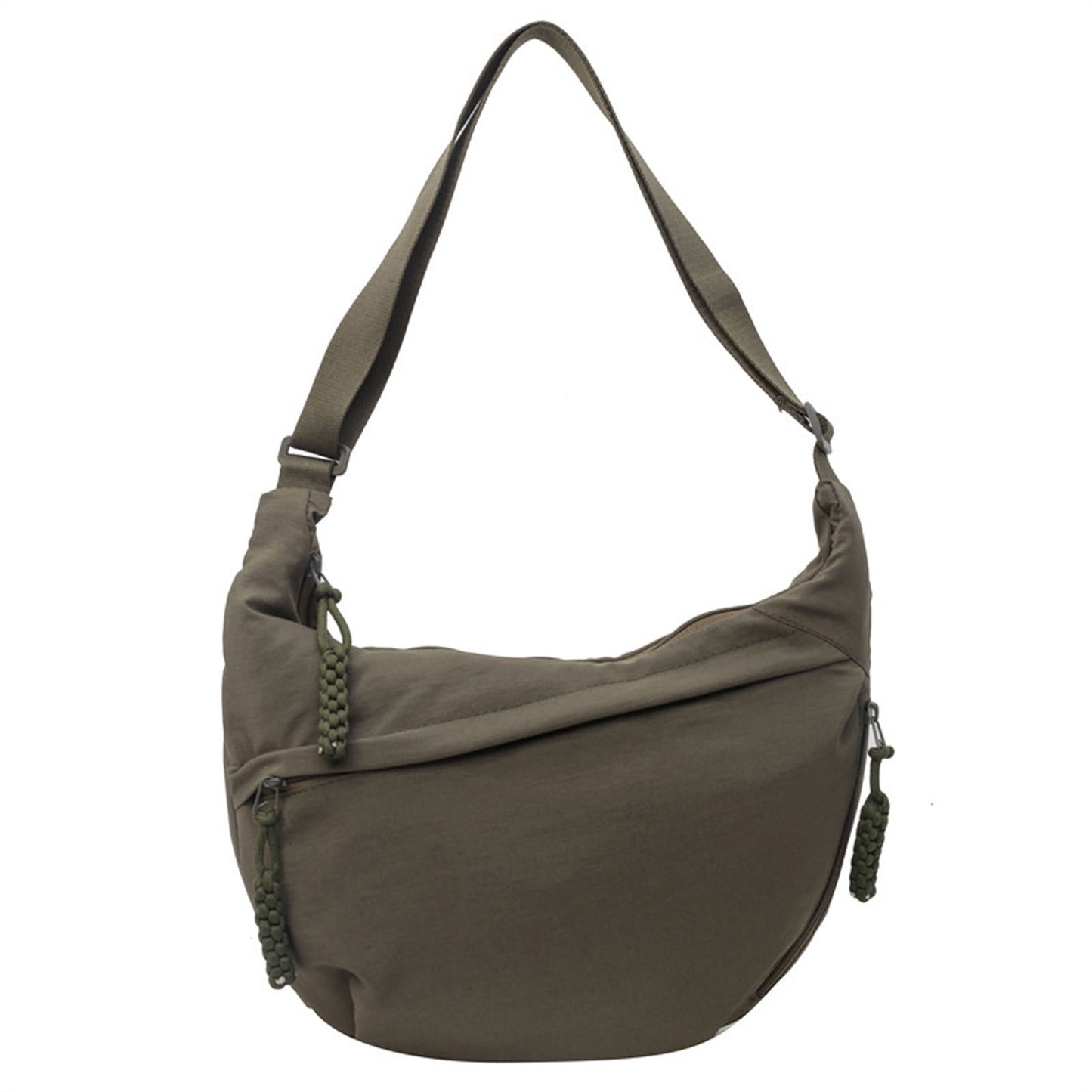 Medium Crescent Bag,Shoulder Bag Nylon Large Crossbody Bag,Nylon Crossbody Bags for Women, Trendy Medium Crescent Bag, Lightweight Woman Over Shoulder Purse with Zipper(Grey Green 16in)
