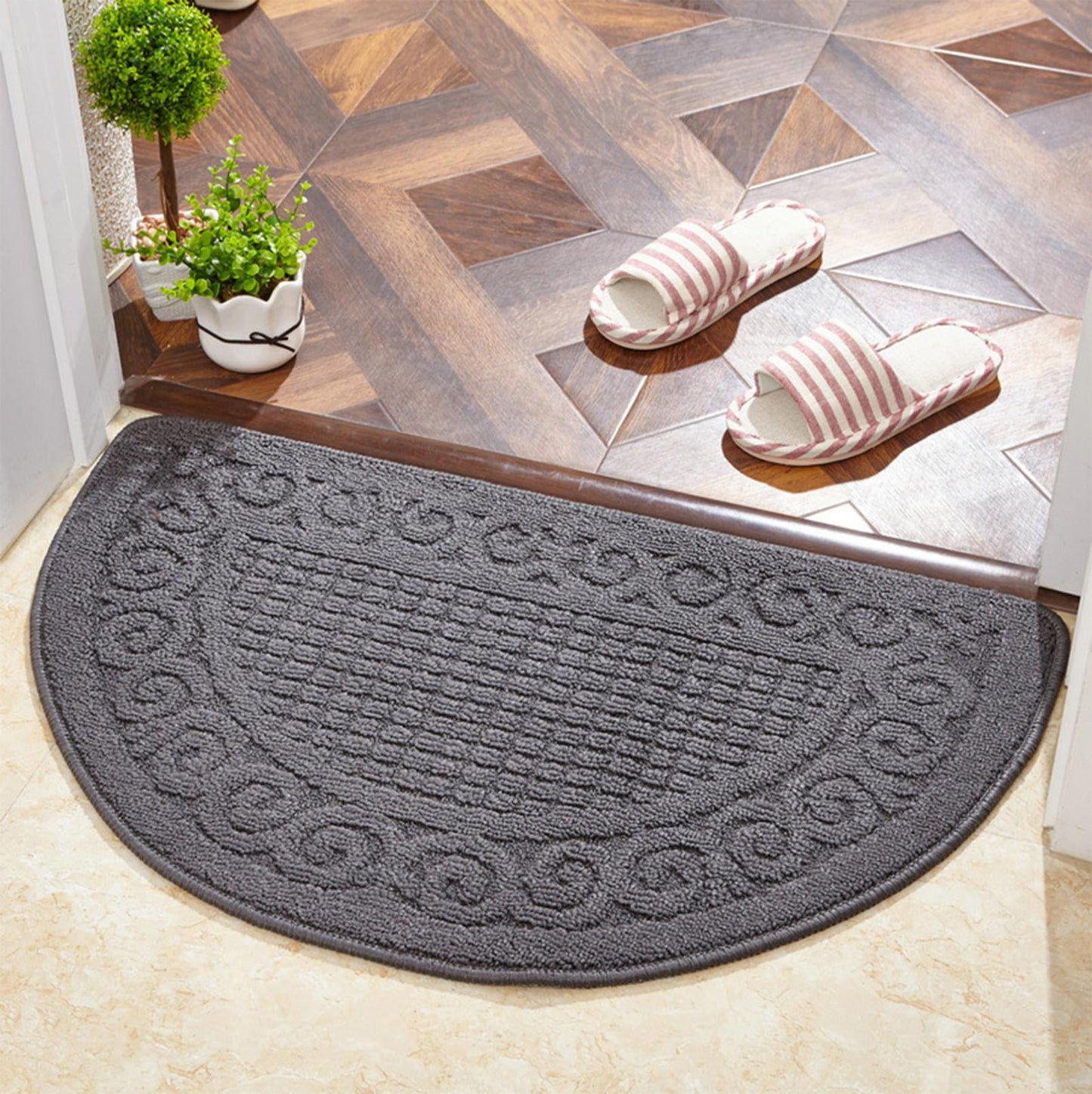 Kitchen Rugs Non Slip,Half Moon Rug,Half Circle Rug,Kitchen Rugs for Floor,Non Slip Washable Kitchen Mats,Absorbent Standing Rug,Soft Throw Rug,Easy To Clean Half Circle Carpet(Gray 25*16in)