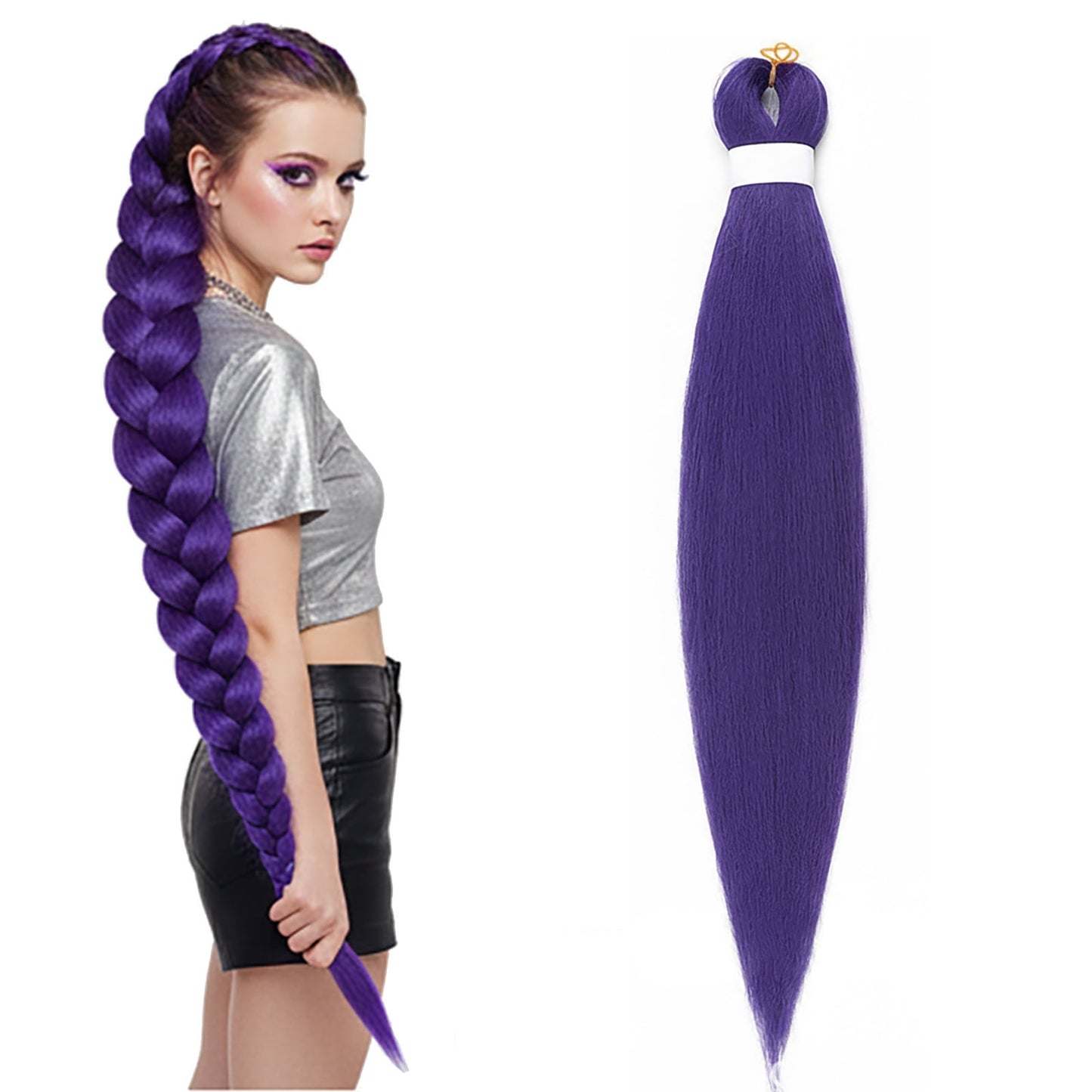 Stretched Braiding Hair, 26 inch Long Hair Extensions for Braids, Synthetic Braiding Hair, Professional Synthetic Fiber Crochet Twist Braids, Purple