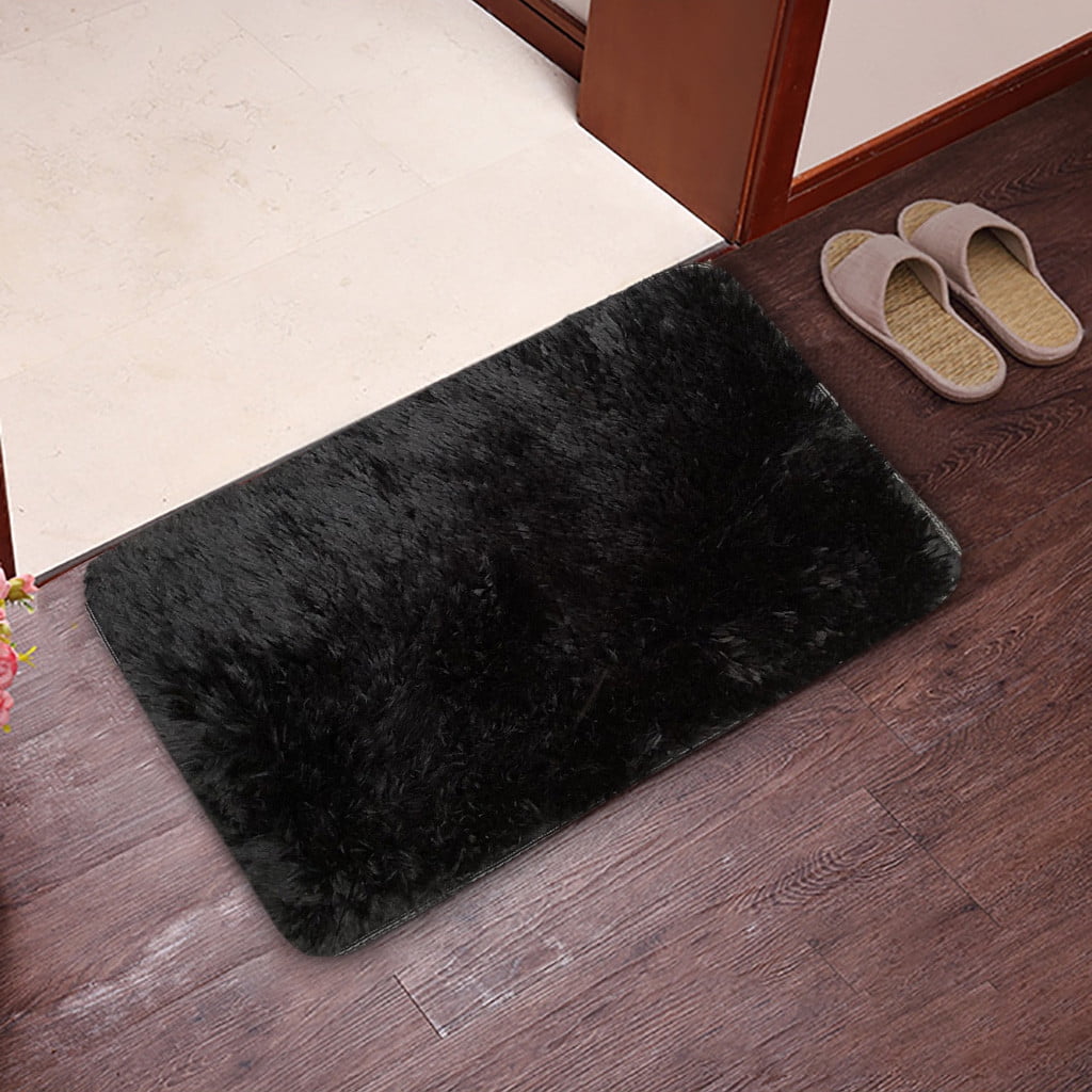 Bathroom Rugs,Fluffy Carpet,Small Rug,Rugs for Bedroom,Small Throw Rugs for Bedroom,Non Slip Mini Area Rug,Door Entryway Indoor Inside Front Entrance Dog Mat(Black 24*16in)