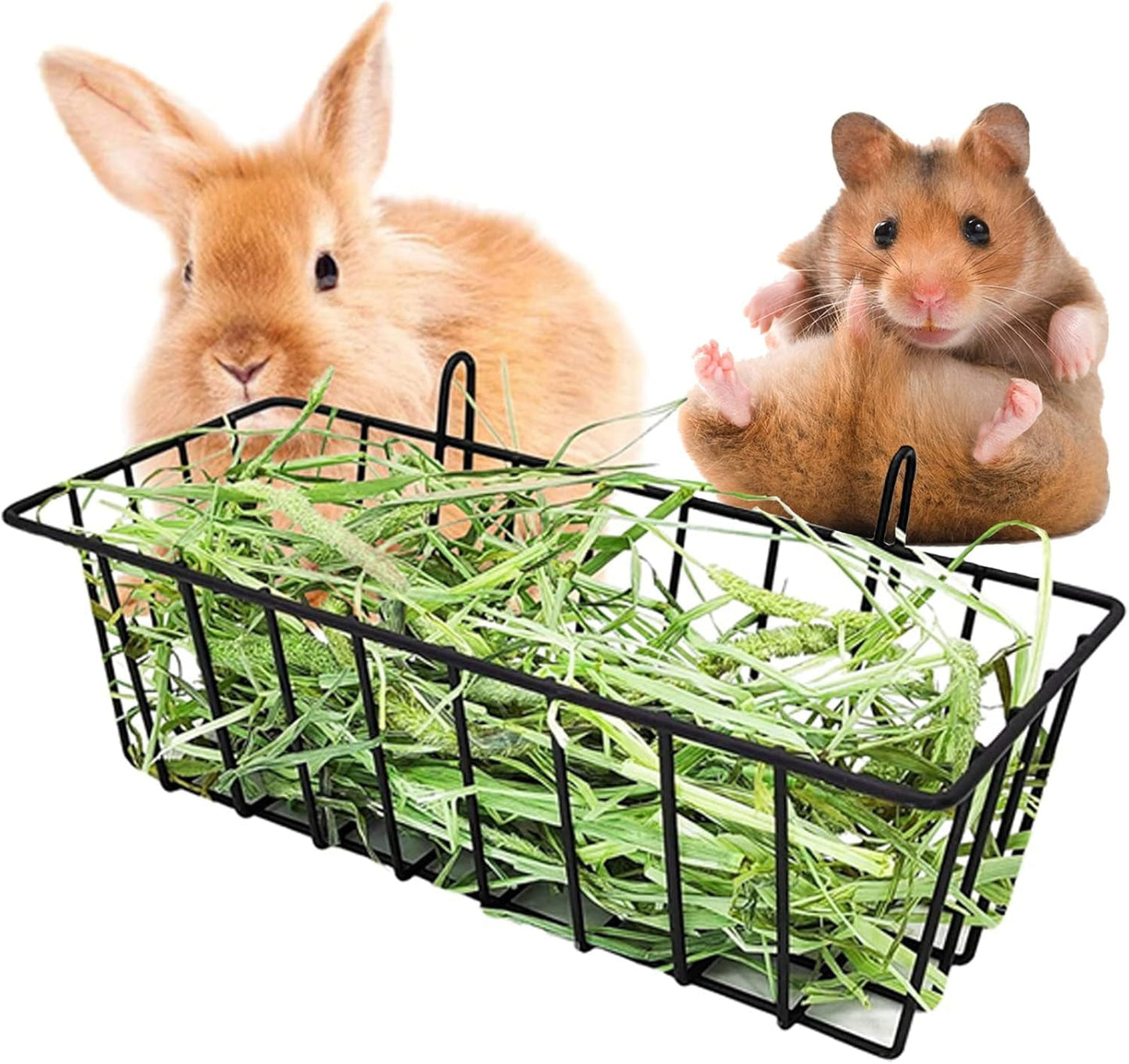 Bunny Hay Feeder,Rabbit Hay Feeder with Easy Storage and Portable Design for Small Animals Black Iron,Small Hanging Basket Iron Wall Hanging Shelf Bathroom(Black S 9*3*3in)