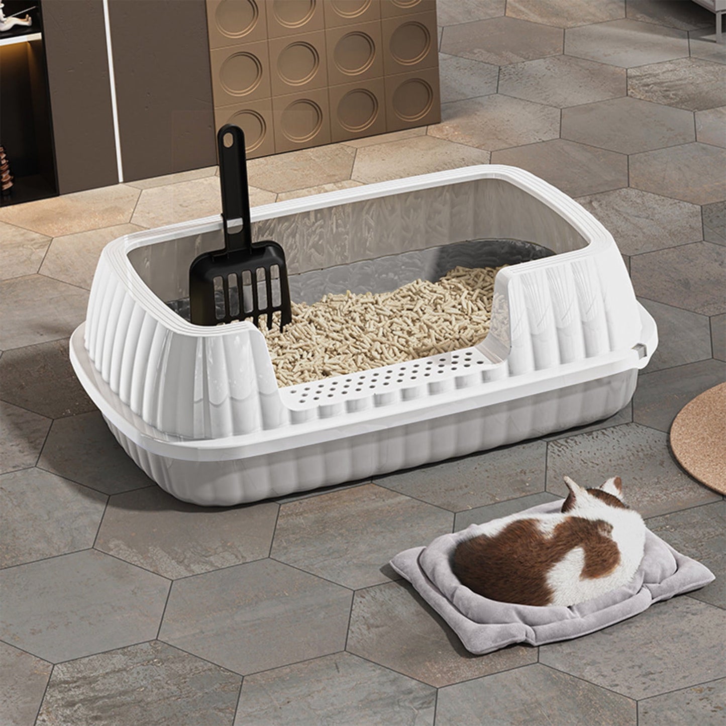 Kitten Litter Box Low Entry,Cat Toilet,Semi Enclosed High Bar Litter Box With Splashs Proof Designs Provides Ample Space For Cats Includes Shovel For Kittens