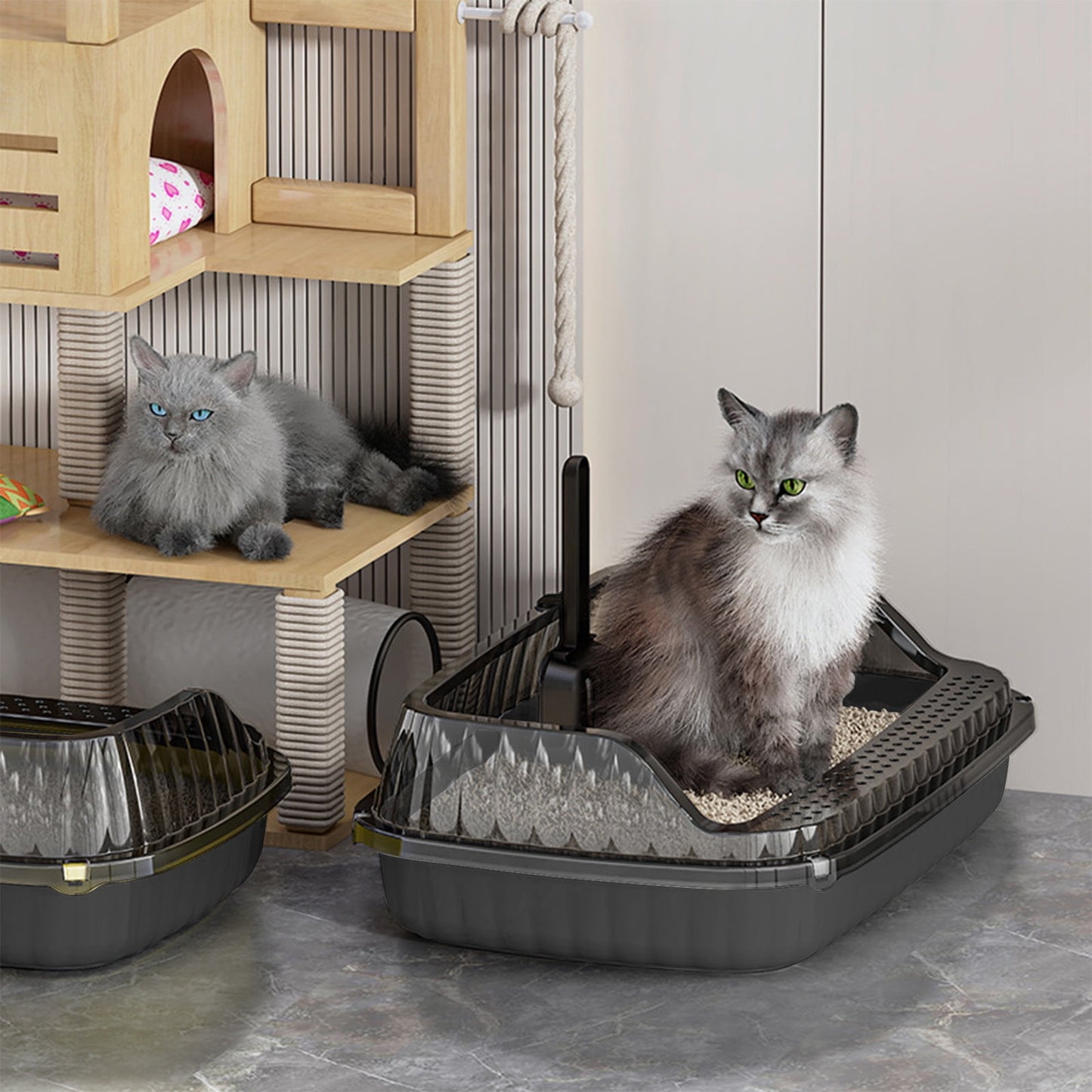 Low Entry Litter Box For Senior Cats,Low Litter Box For Senior Cats,Semi Enclosed High Bar Cats Litter Box With Splashs Proof Designs For Cats And Cats Shovel Suitable For Home Cats