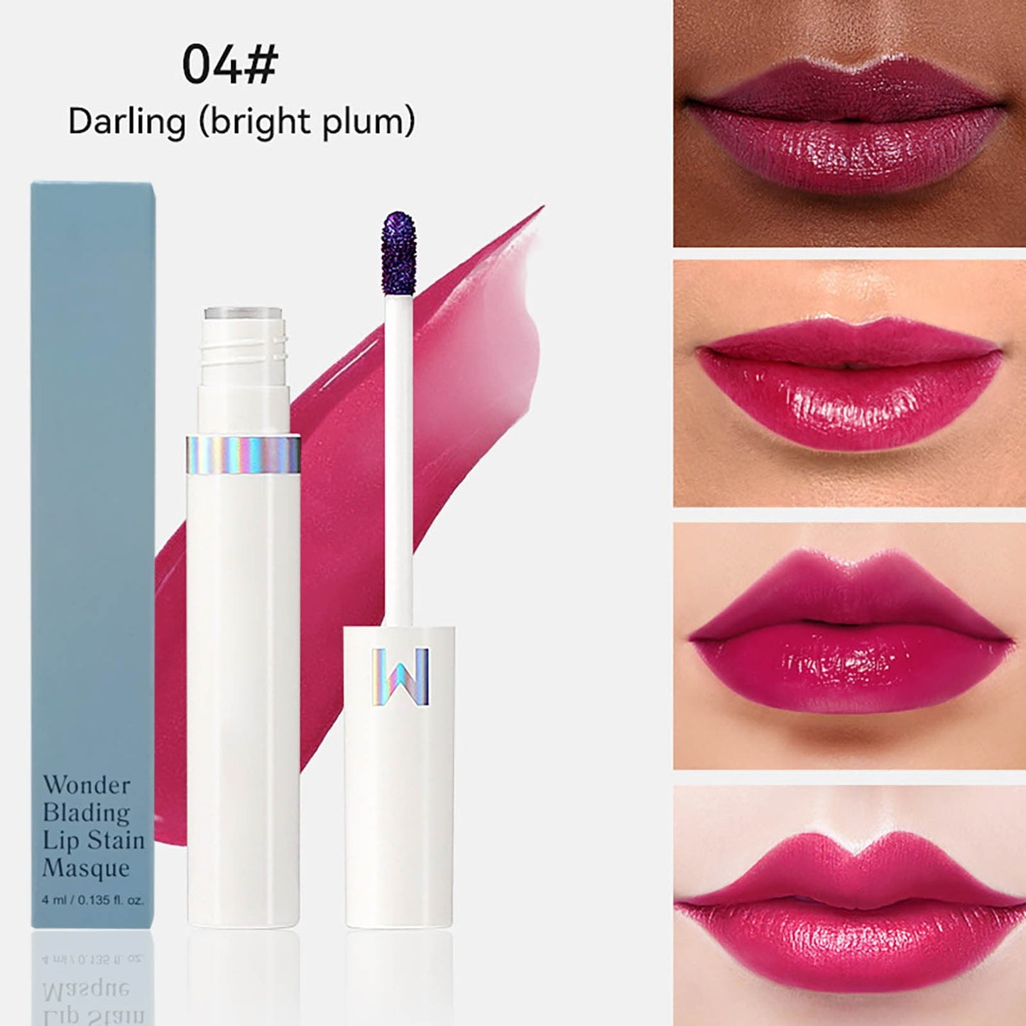 Peel Off Lip Stain Tints, Peel Off Lip Liner Stain, Long-Lasting, Smudge-Proof, Waterproof Matte Lip Tint, Non-Sticky Lipstick High Pigment No Faded Smudge-proof Lip Stains, (#04, Bright Plum)