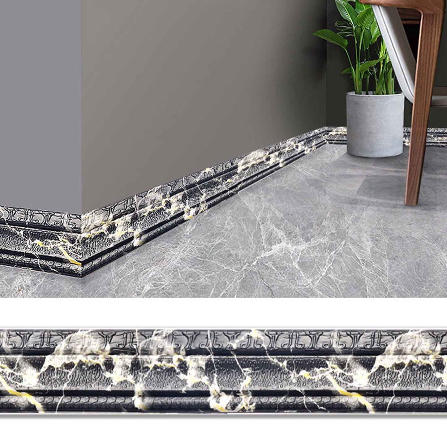 Peel and Stick Mirror Frame Border,Self Adhesive Flexible Molded Trim,Sticky Decorative Wall Lines Wallpaper Border,3D Flexible Foam Wall Trim Wallpaper(Black Alabaster 90*3in)