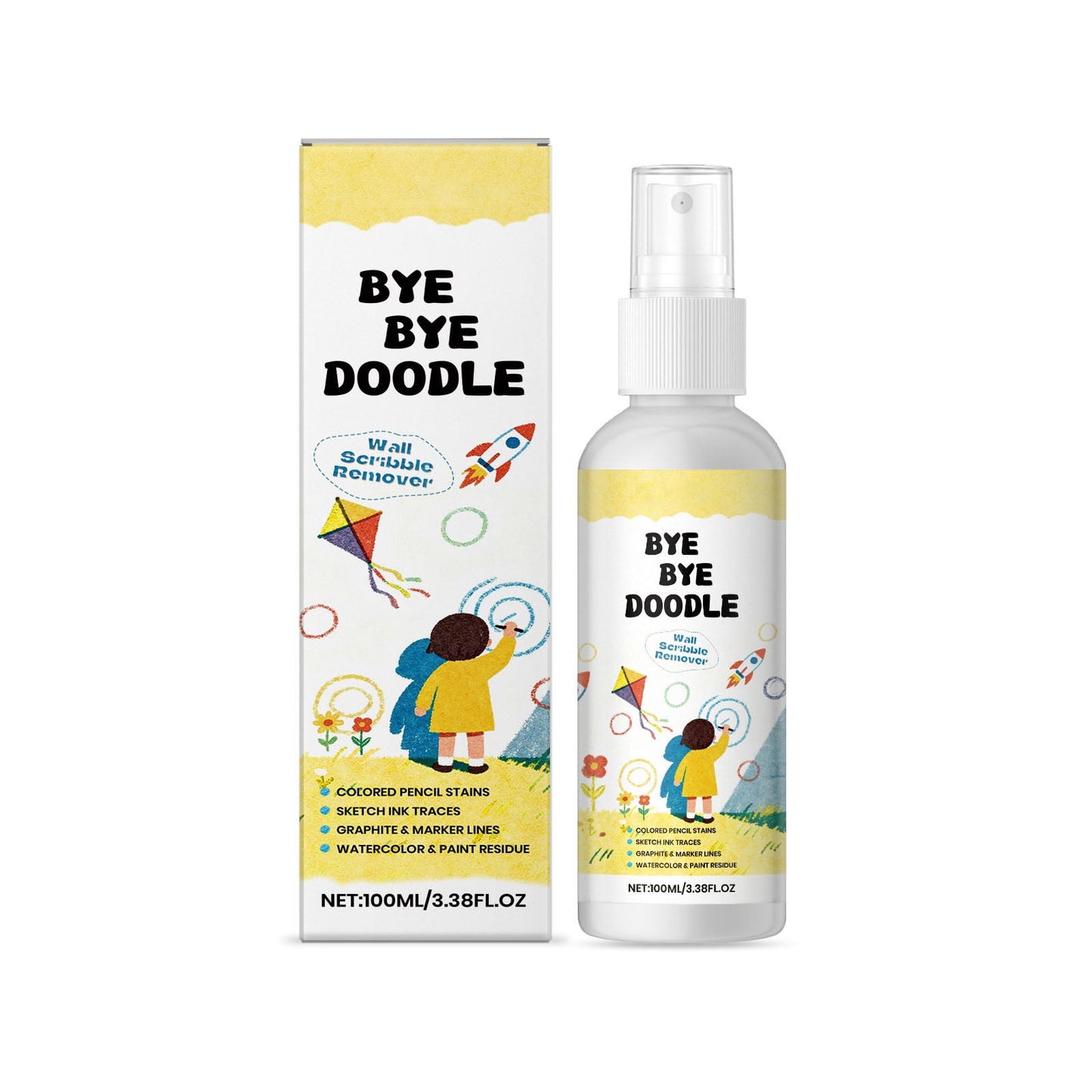 Wall Scribble Remover,Wall Cleaner,Instant Wall Graffiti Remover Spray - 100ml | Effortlessly Erases Pencil, Crayon Marks & Stains | Safe for Home Walls(MulticolorA)