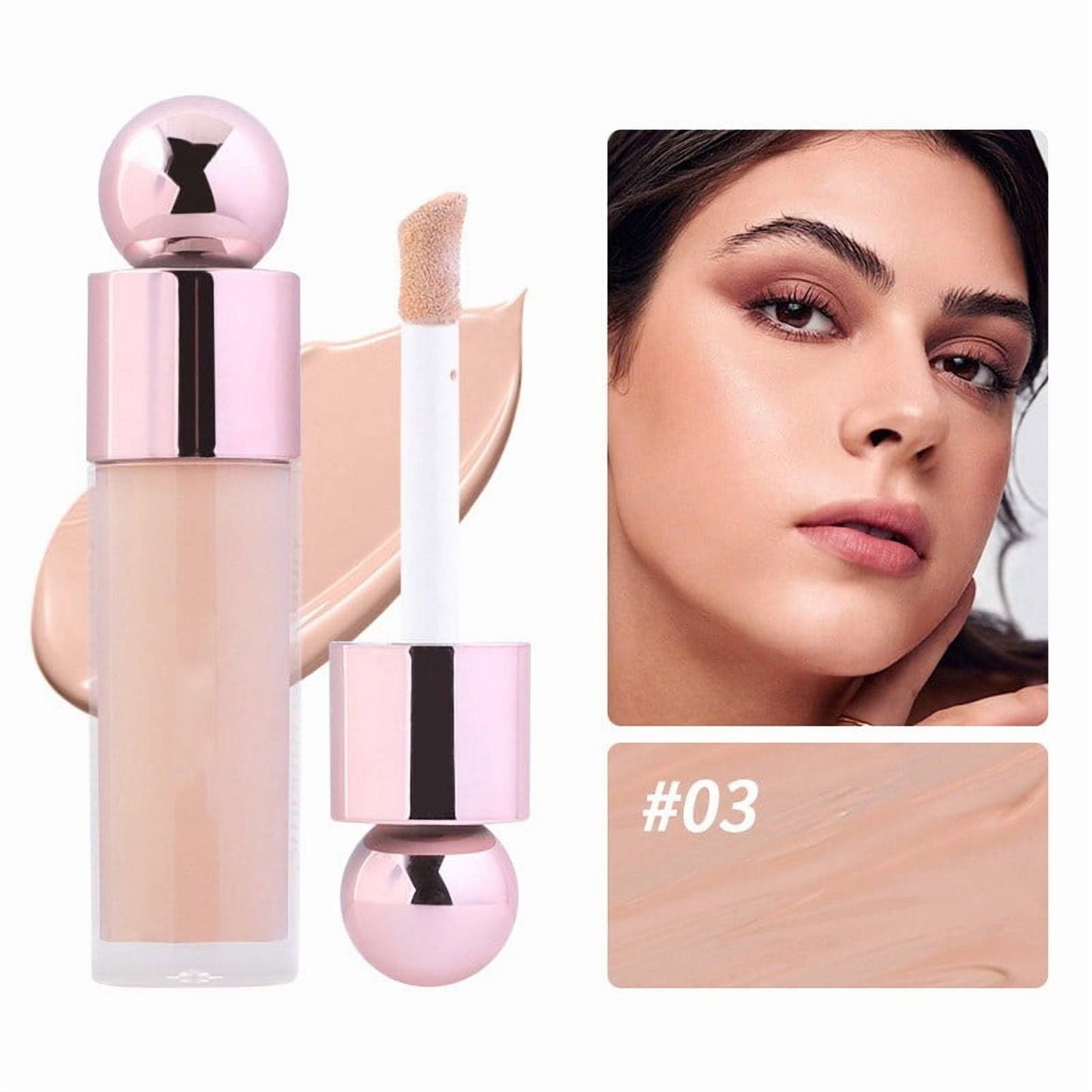 Color Changing Foundation Concealer Cover Cream, Liquid Multi-Use Concealer, Warm Skin Tone Foundation liquid Base Nude Face Moisturizing Liquid Cover Concealer for Women and Girls (#03)