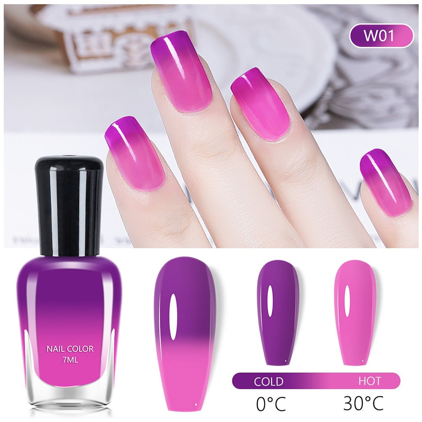 Color Changing Gel Nail Polish, Temperature Change Colors Thermal Ombre Salon Home Fall Winter Manicure UV Nails Varnish, Holographic Soak Off Nail Art Design for Women Girls (W01)