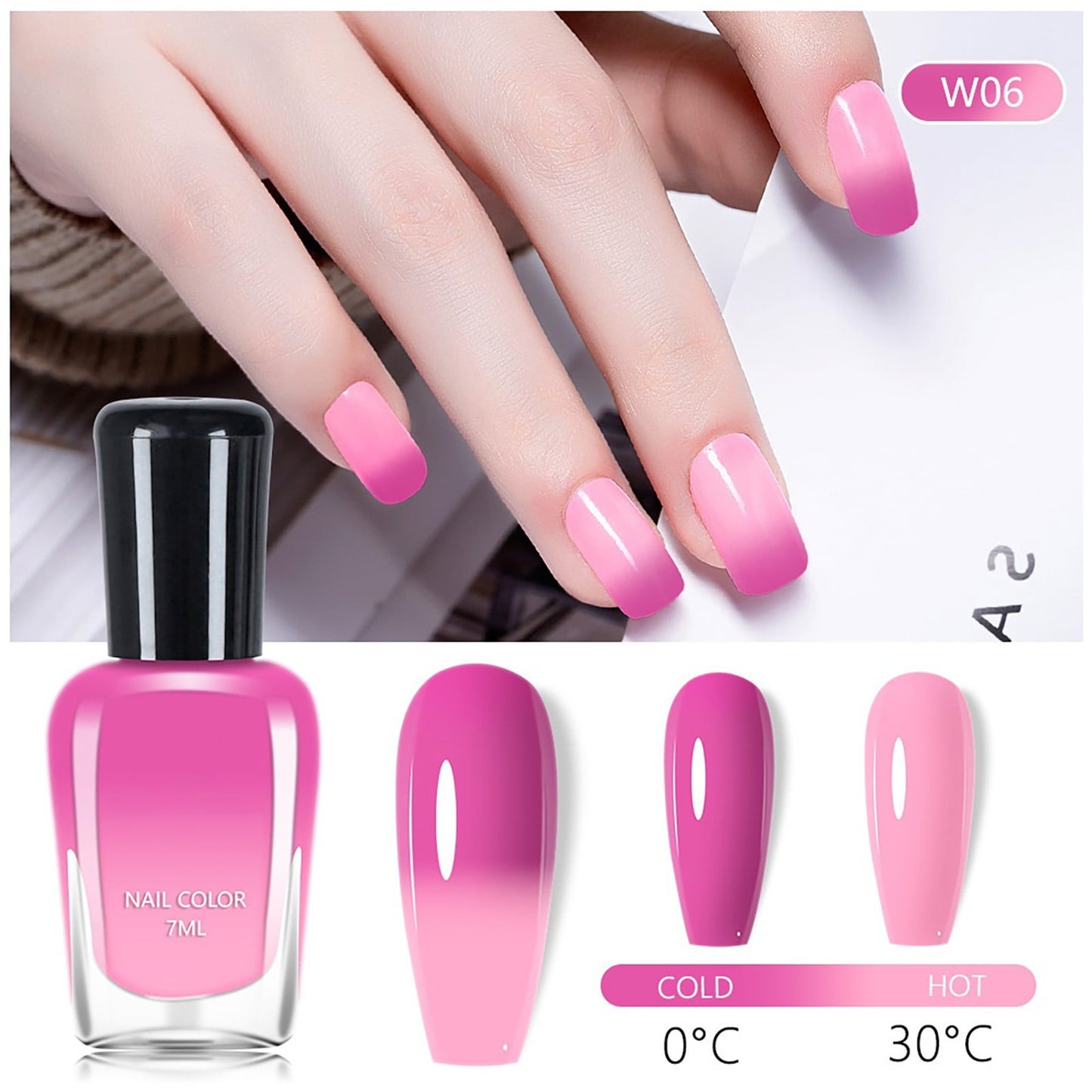 Color Changing Gel Nail Polish, Temperature Change Colors Thermal Ombre Salon Home Fall Winter Manicure UV Nails Varnish, Holographic Soak Off Nail Art Design for Women Girls (W06)