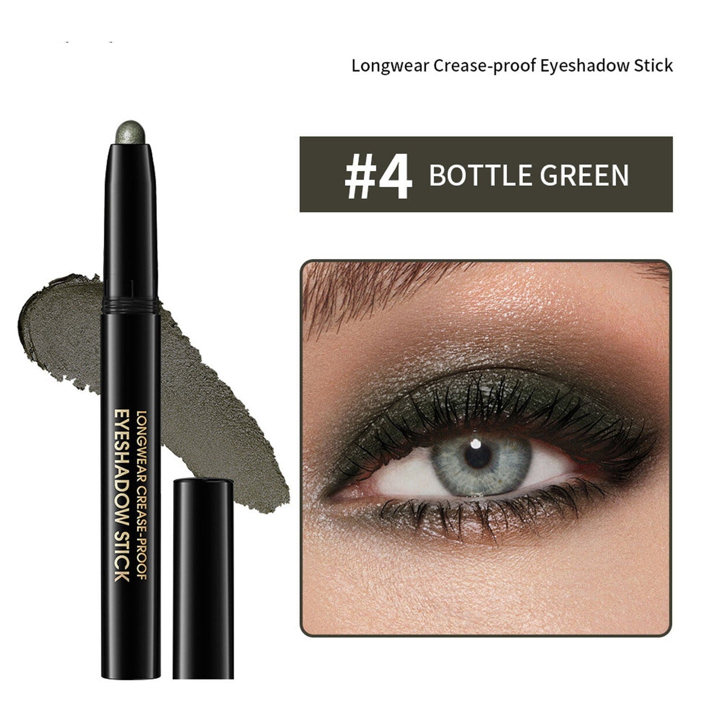 Cream Eye Shadow Brightener Stick Makeup, Monochrome Cream Glitter-Shimmer Eye Shadow Stick Palette Makeup, Cream Waterproof Long Lasting High Pigmented Eye Shadow (Bottle Green)