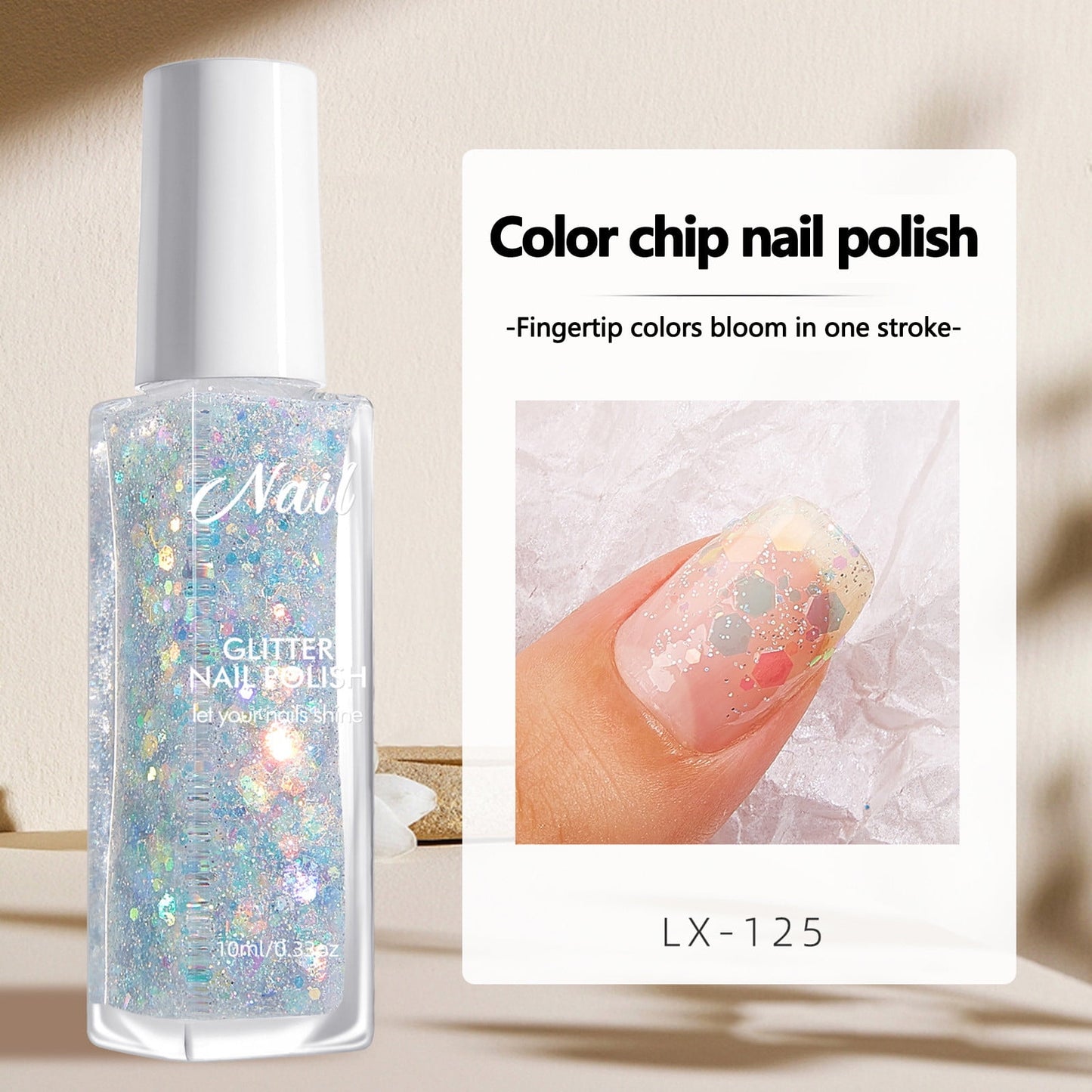 Glitter Gel Nail Polish, Light Glitter Nail Polish, Soak Off UV LED Nail Gel for DIY Nail Art, Iridescent Chunky for Nail Art Manicure at Home, Quick Dry Holographic Gel, 10ml