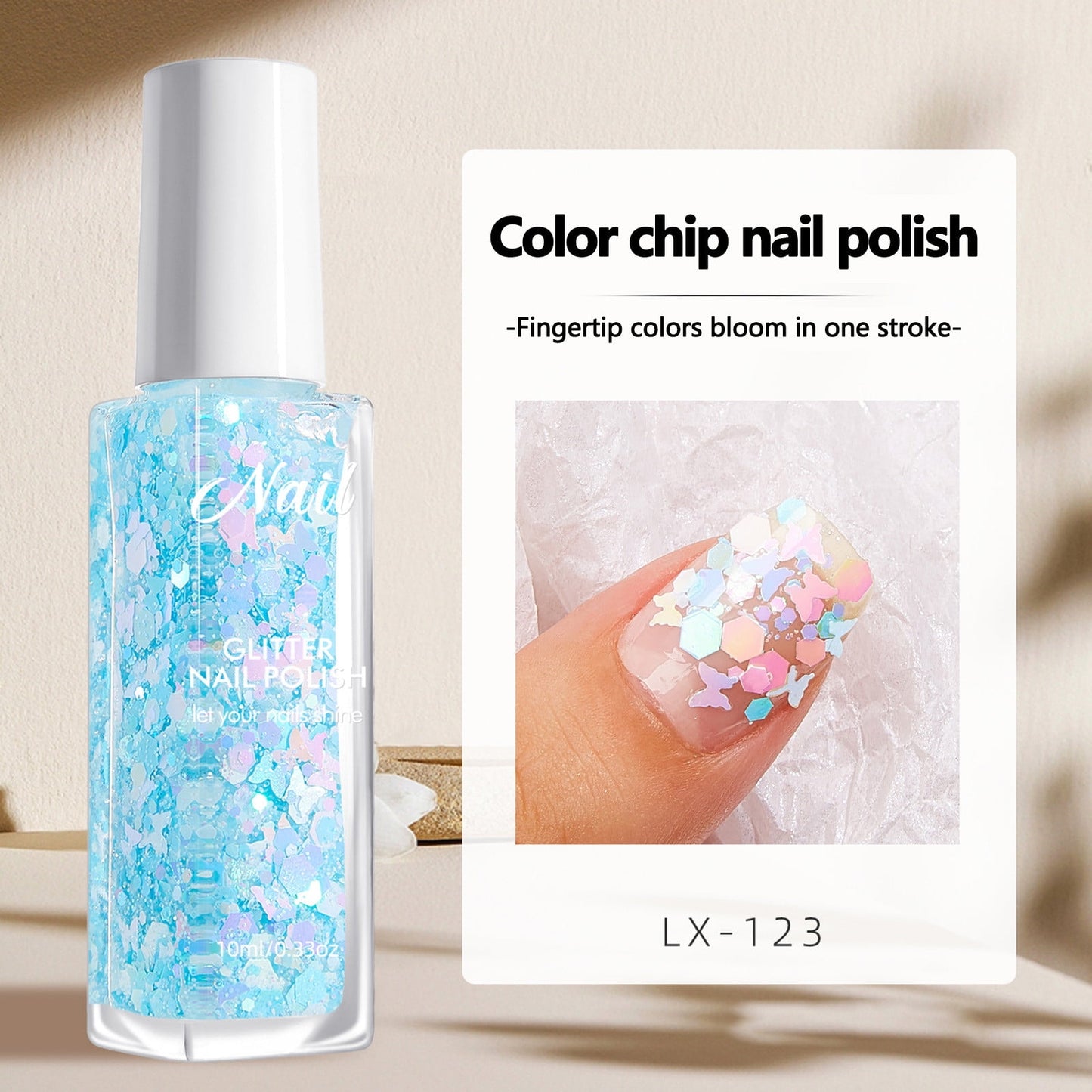 Glitter Gel Nail Polish, Light Glitter Nail Polish, Soak Off UV LED Nail Gel for DIY Nail Art, Iridescent Chunky for Nail Art Manicure at Home, Quick Dry Holographic Gel, 10ml