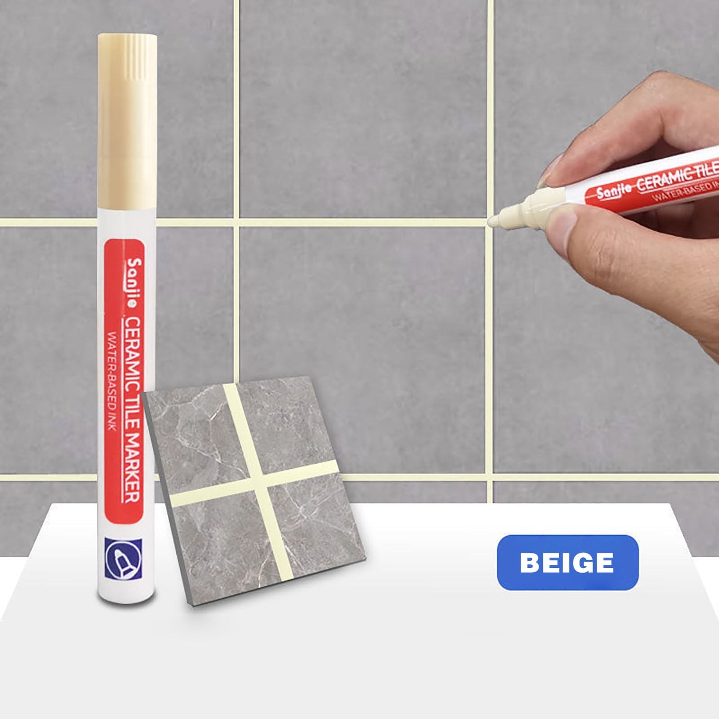 Grout Pen Beige Tile Grout Paint Marker - 4ml Tile Beauty Styling Pen For Bathroom & Kitchen Grout Touch-Ups
