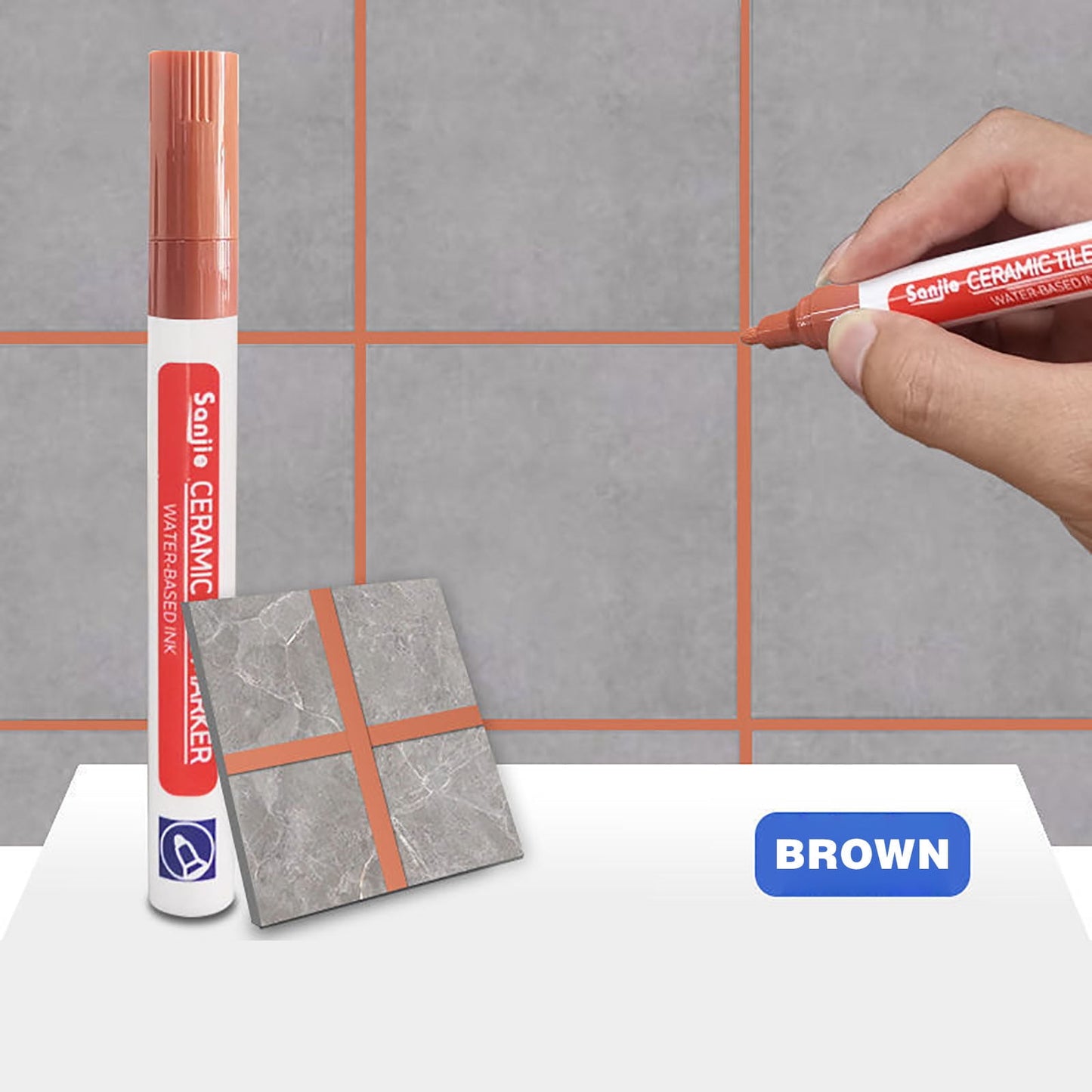 Grout Pen Brown Tile Grout Paint Marker - 4ml Tile Beauty Styling Pen For Bathroom & Kitchen Grout Touch-Ups