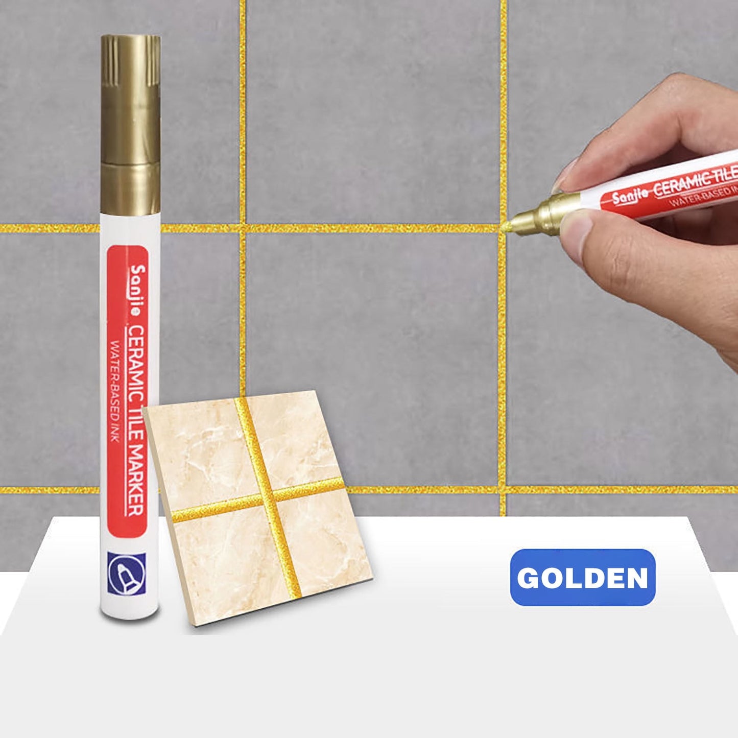 Grout Pen Gold Tile Grout Paint Marker - 4ml Tile Beauty Styling Pen For Bathroom & Kitchen Grout Touch-Ups
