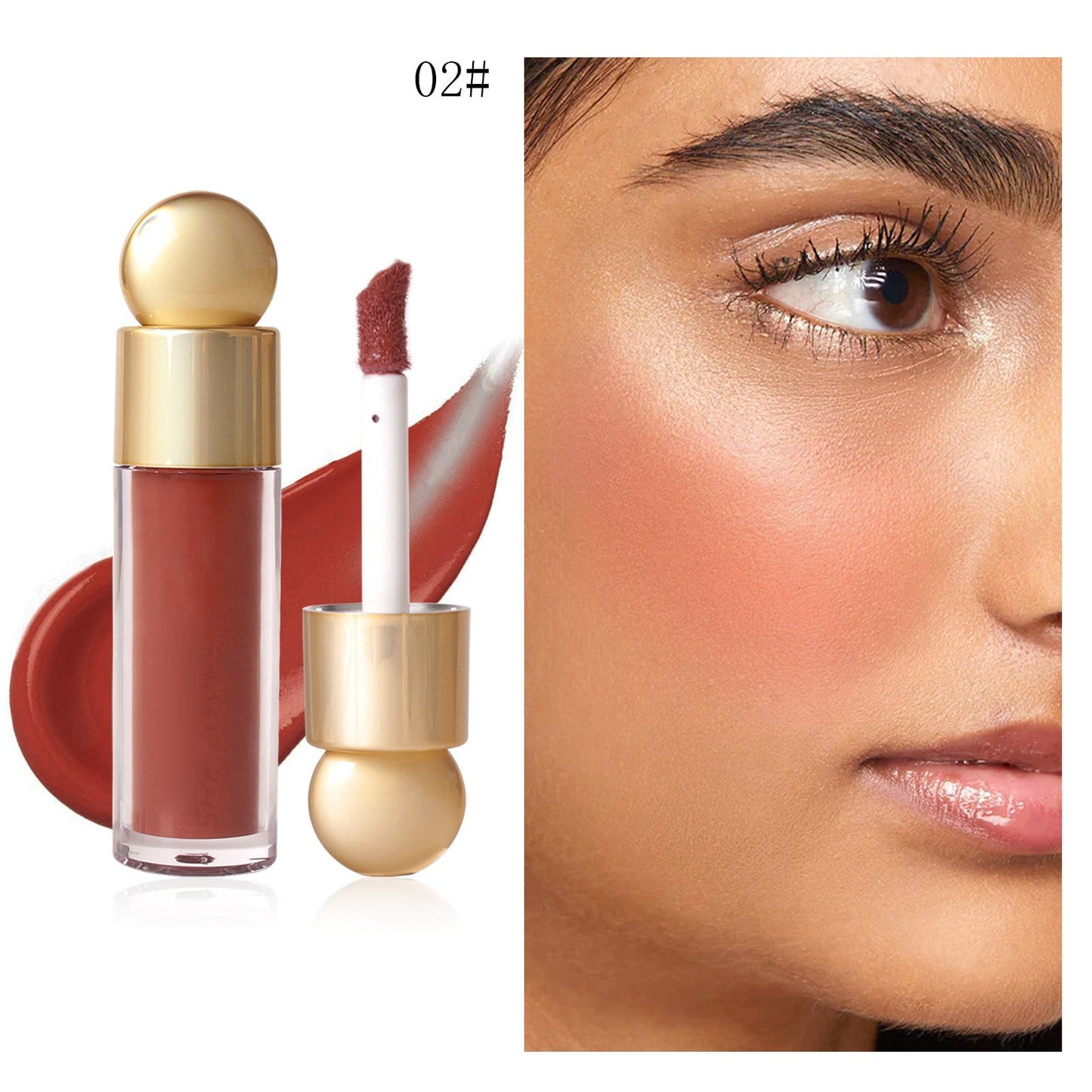 Liquid Blush Stick, Buildable Cream Cheek Tint with High-Pigment Color, Moisturizing & Lightweight Blendable Makeup, Multifunctional Liquid Blusher for Lips & Cheeks, 5ml (#02)