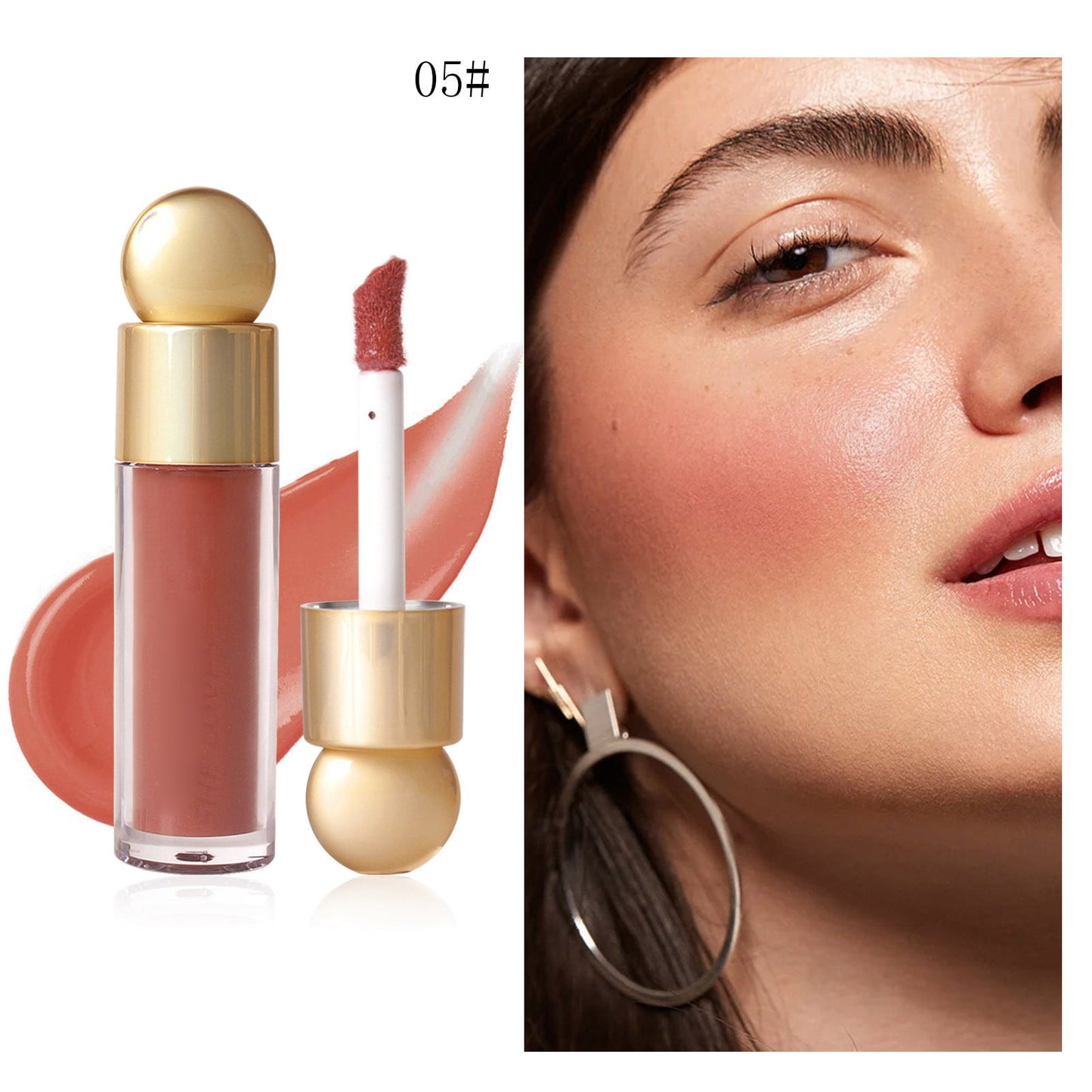 Liquid Blush Stick, Buildable Cream Cheek Tint with High-Pigment Color, Moisturizing & Lightweight Blendable Makeup, Multifunctional Liquid Blusher for Lips & Cheeks, 5ml (#05)