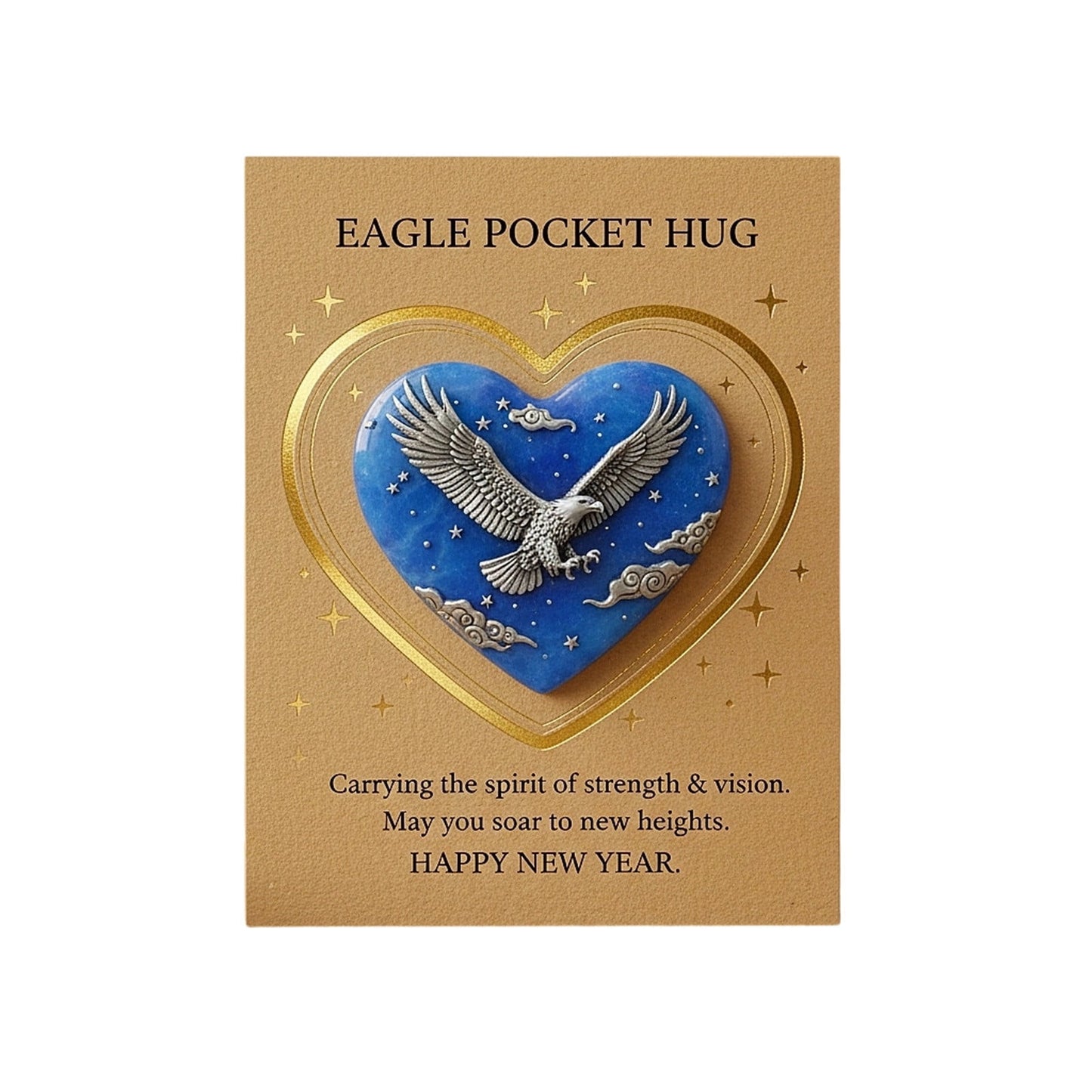 New Year Pocket Hug Gift Set with Greeting Cards, 2026 Heart Shape Stone Keepsake, Portable New Year Blessing Gift for Family Friends, Inspirational New Year Card with Heart Charm