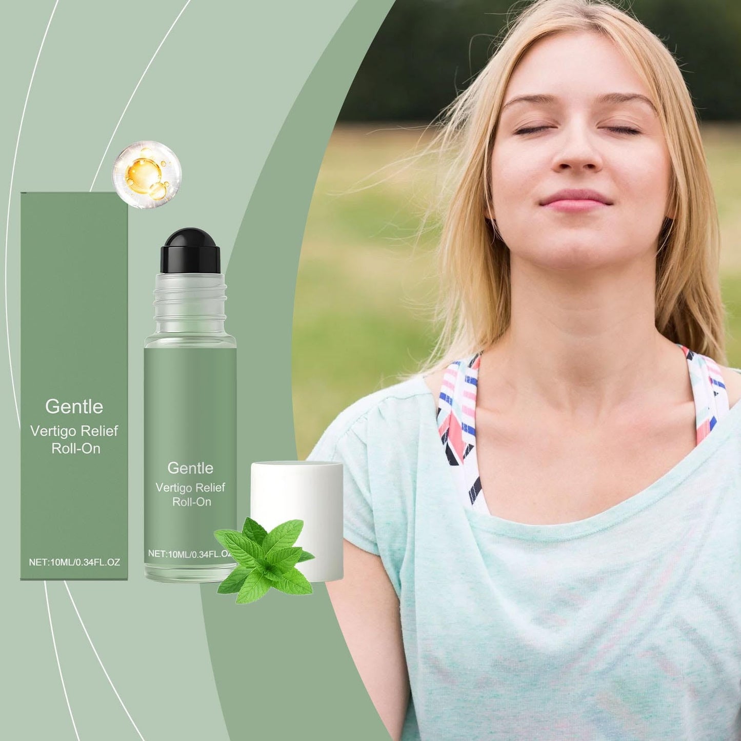Peppermint Essential Oil Roll On, 0.34 Fl Oz Deep Calm Essential Oil Roll On, Anti-Dizzy Roll-on with Mint, Refreshing and Calming with Roller, Portable Travel Ease Roll On, Fast-Acting