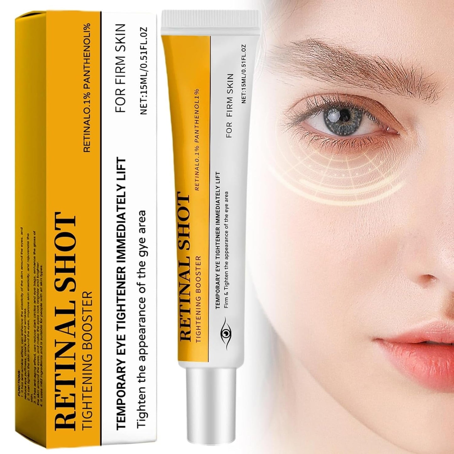 Retinal Under Eye Cream, Wrinkle and Firming Face Cream, Temporary Firming & Tightening Treatment, Anti Aging Eye Cream Reduces Eye Bags, Dark Circles, Fade Wrinkles, Fine Lines, 0.51 Fl Oz