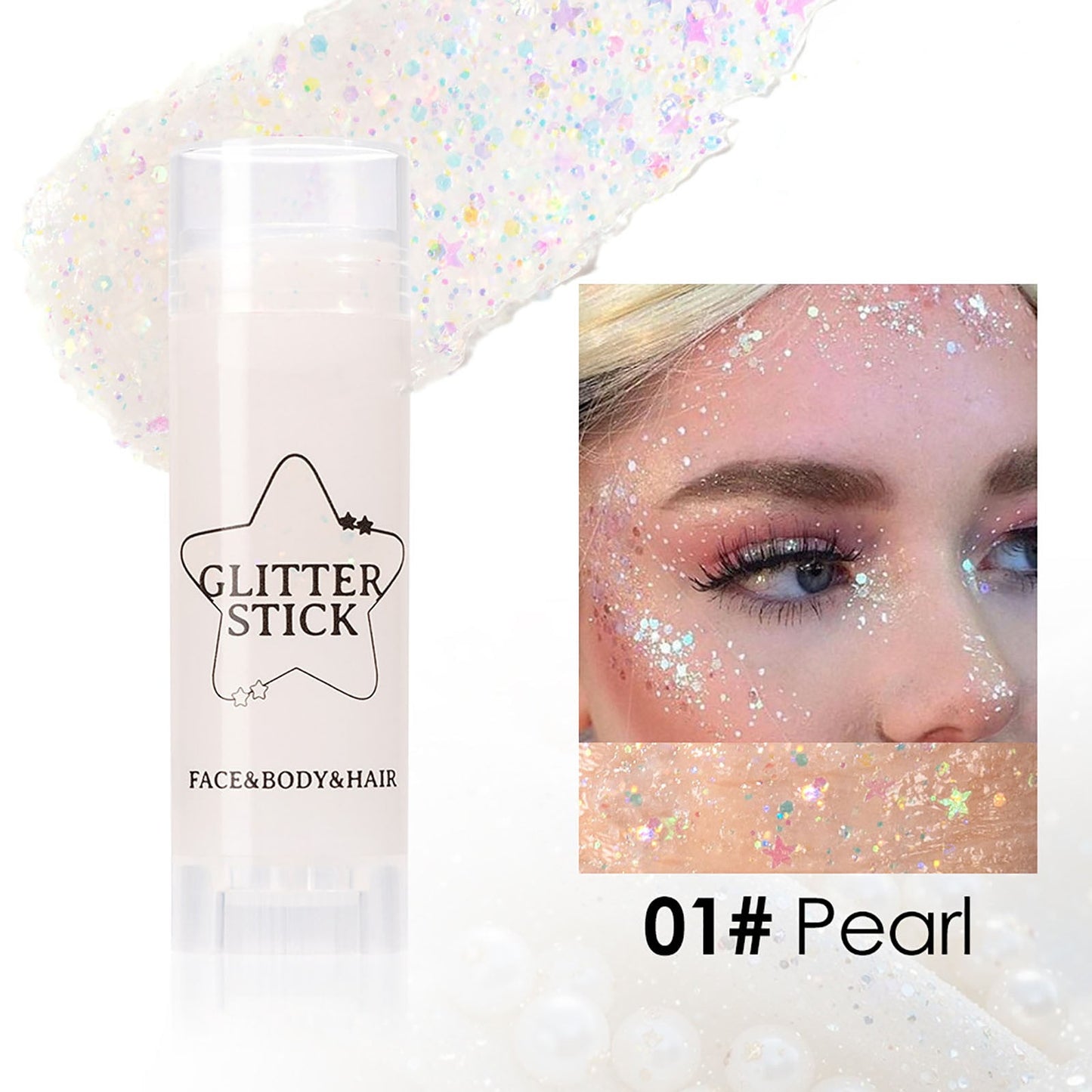White Body Glitter Stick, Holographic Chunky Sequins Glitters, Face Hair Glitter Makeup, Mermaid Chunky Glitter Face Paint,Waterproof Sparkle Festival Rave Accessories for Women