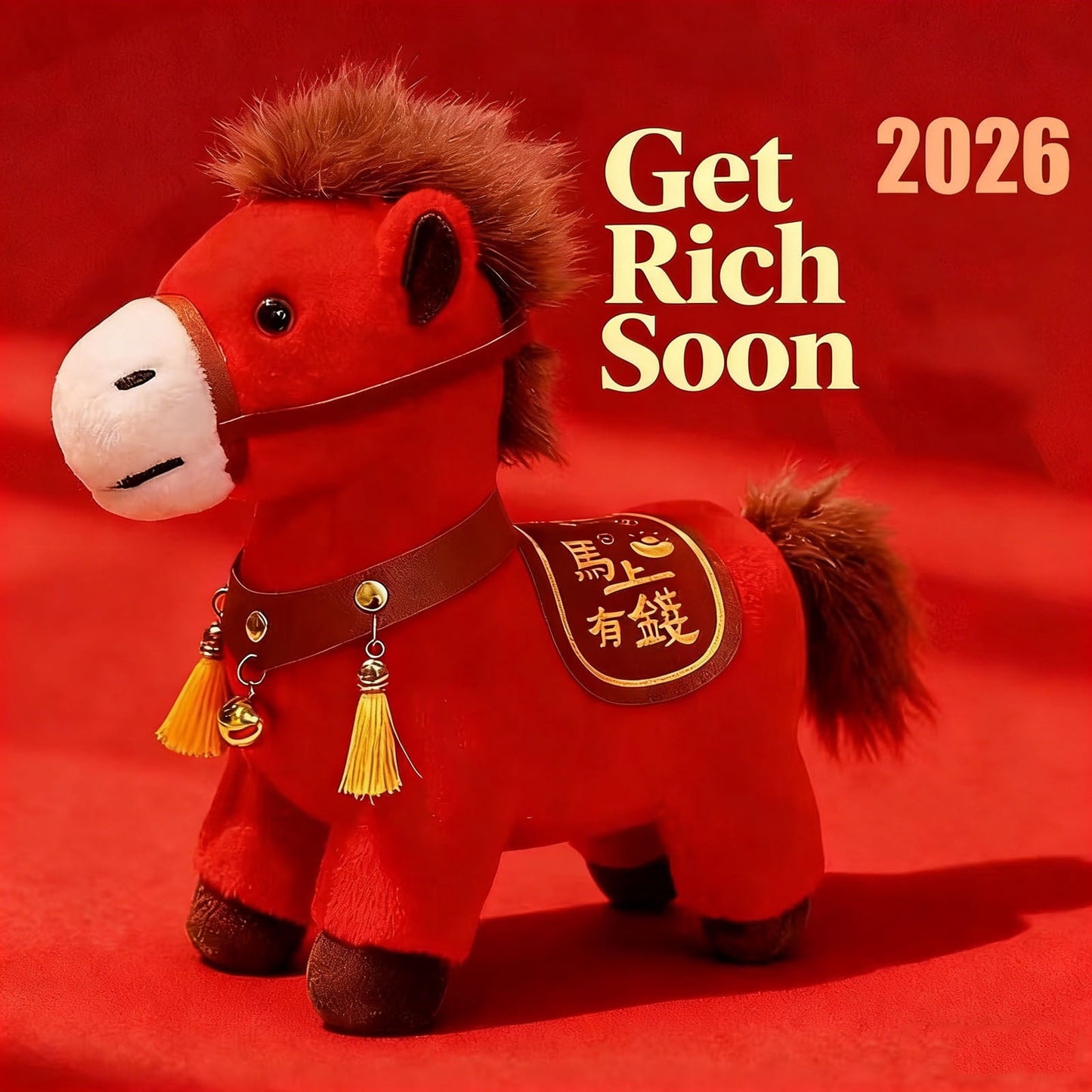 Year of the Horse 2026 Gifts, 7.8" Red Lucky Chinese New Year Horse Plush Doll, Year of the Horse Plush with ¡°Instant Wealth¡± Embroidery